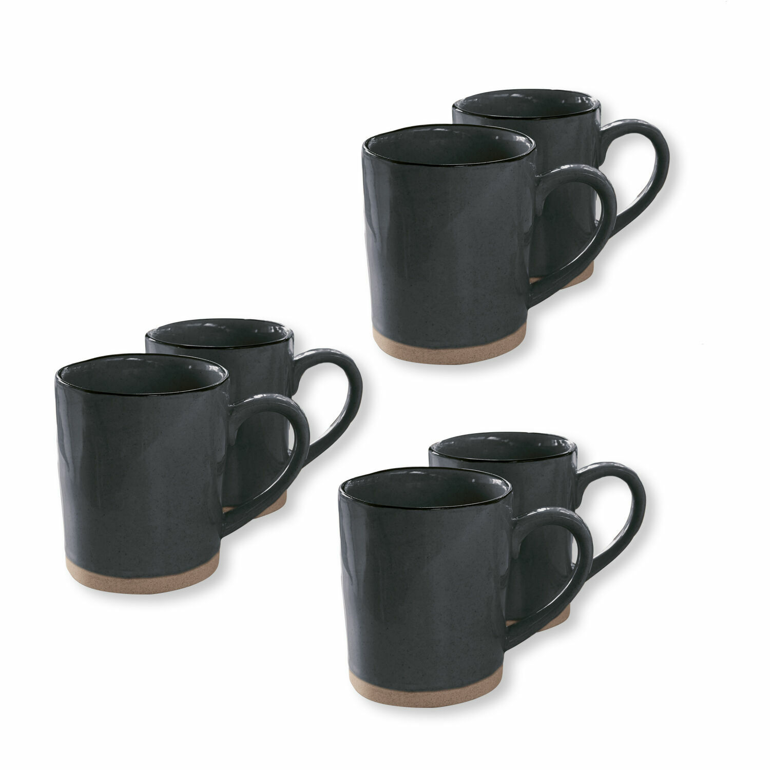 czarny Zestaw 6 czarnych ceramicznych kubków Biarritz z naturalnym beżowym spodem do kawy i herbaty