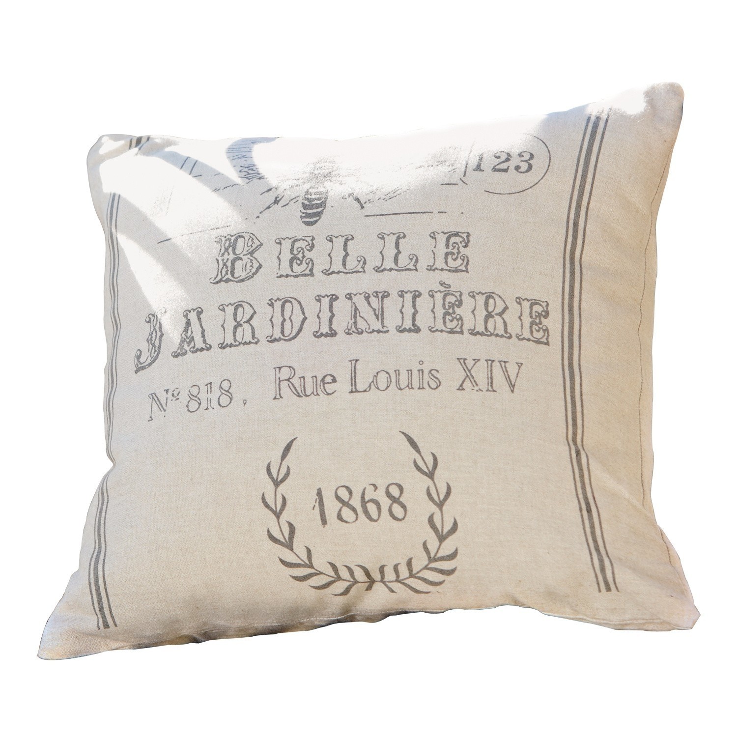 Poszewka na poduszkę Abelle Beżowa poduszka dekoracyjna z nadrukiem vintage i napisem Belle Jardinière, materiał bawełna len