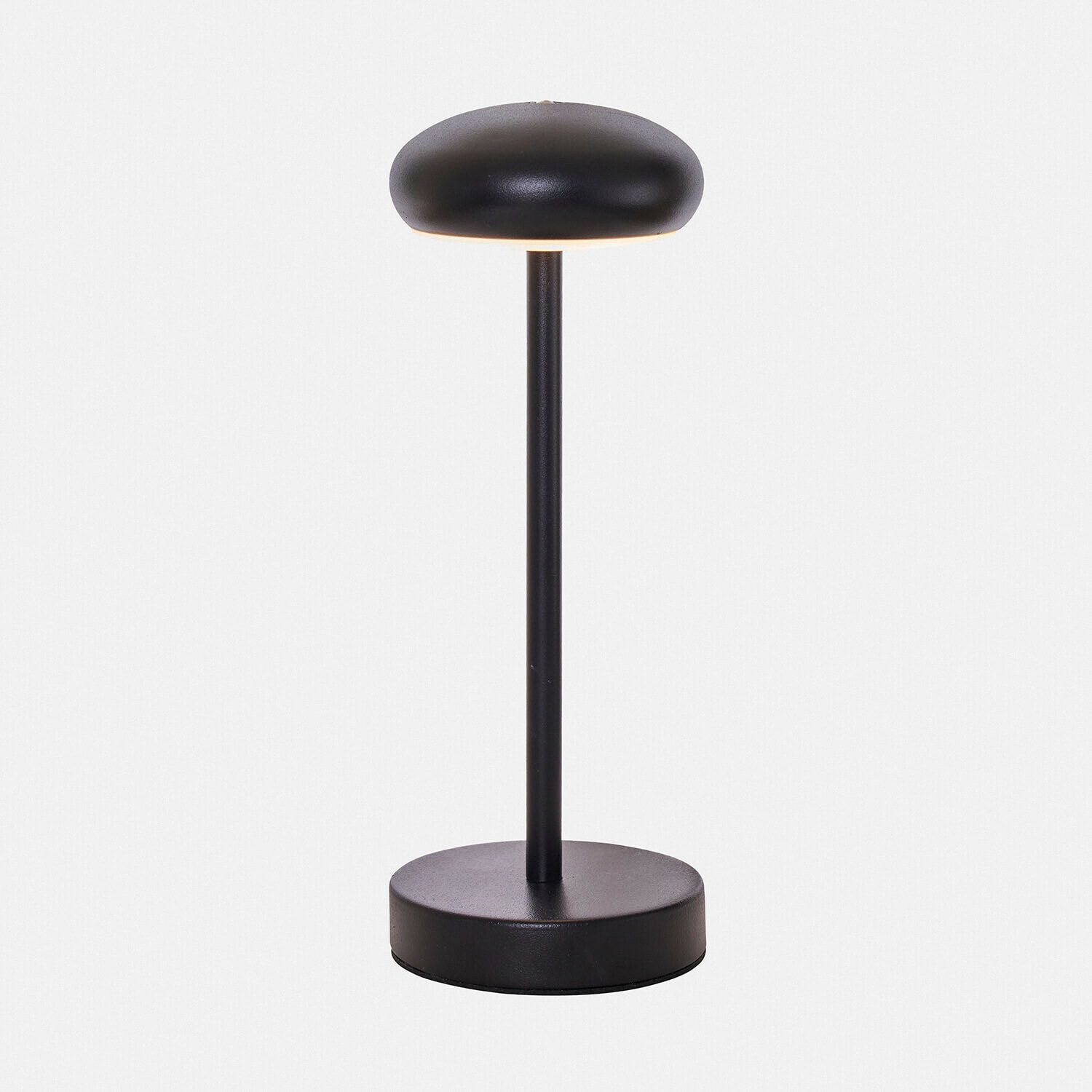 Lampa stołowa do ponownego ładowania Loxbridge Nowoczesna czarna metalowa lampa stołowa z okrągłą podstawą i kloszem, minimalistyczny design