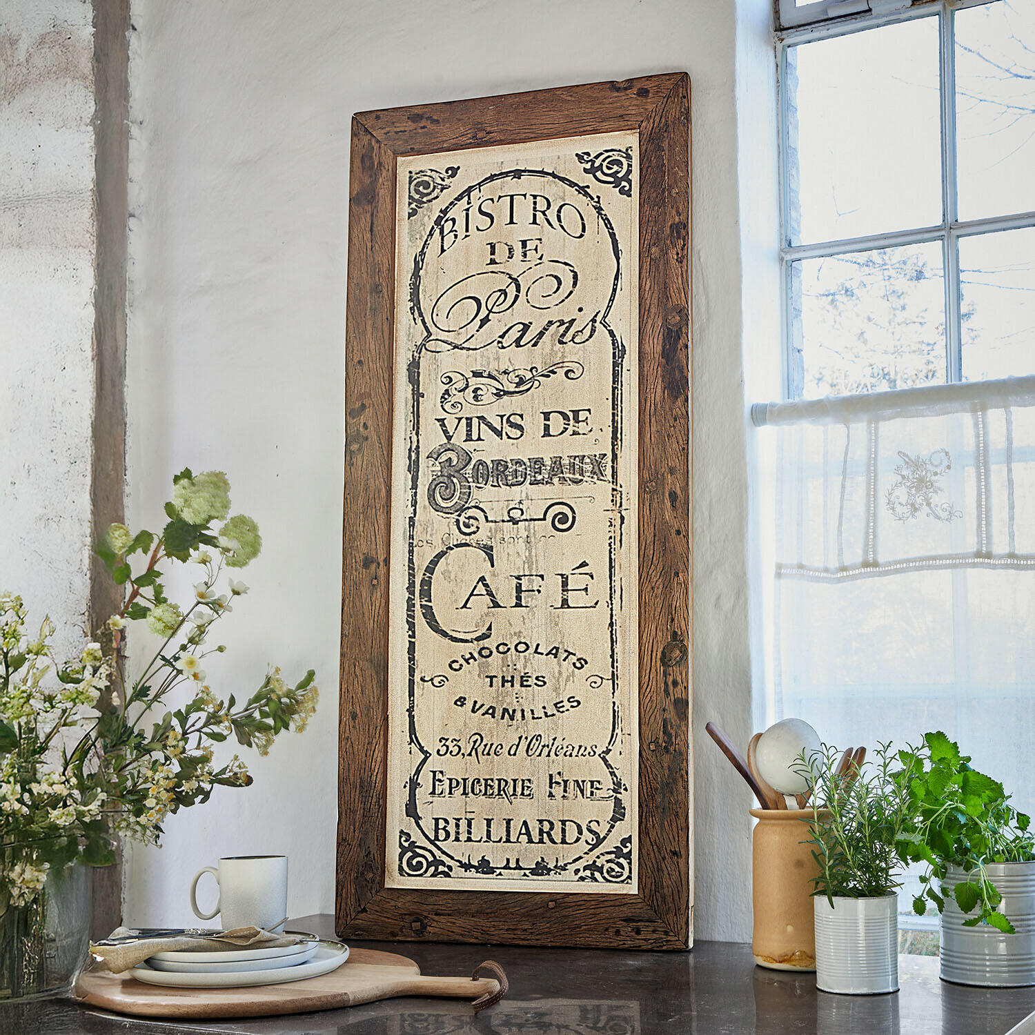 Obraz Jolivard Rustykalna dekoracja ścienna z drewnianą ramą i napisem bistro w stylu vintage do kuchni
