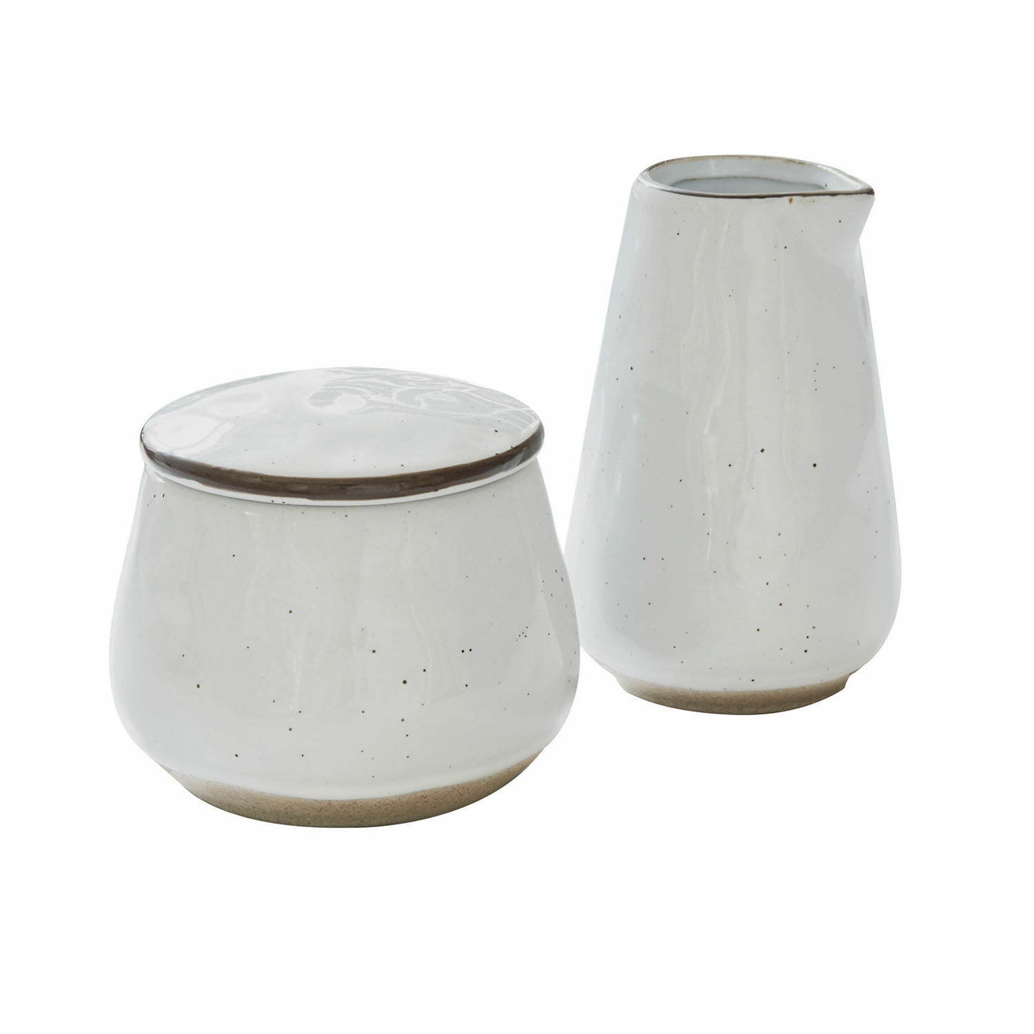 biały Biały ceramiczny zestaw cukierniczki i mlecznika z naturalnym brązowym spodem do kuchni