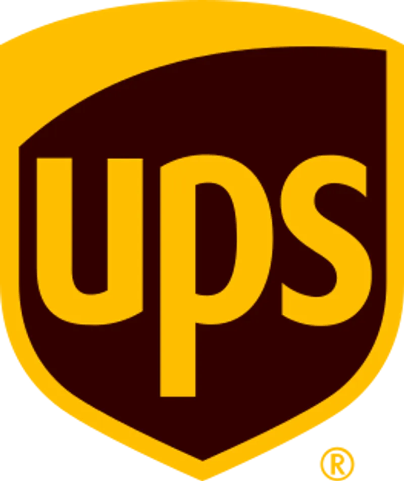 Logo UPS w brązowo-żółtej kolorystyce symbolizujące usługi kurierskie i przesyłki ekspresowe