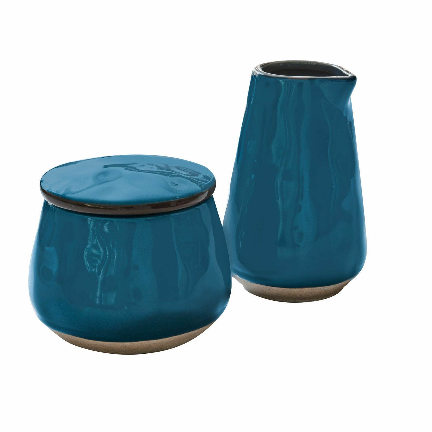 niebieski Ceramic blue sugar bowl and milk jug set with natural base for kitchen use