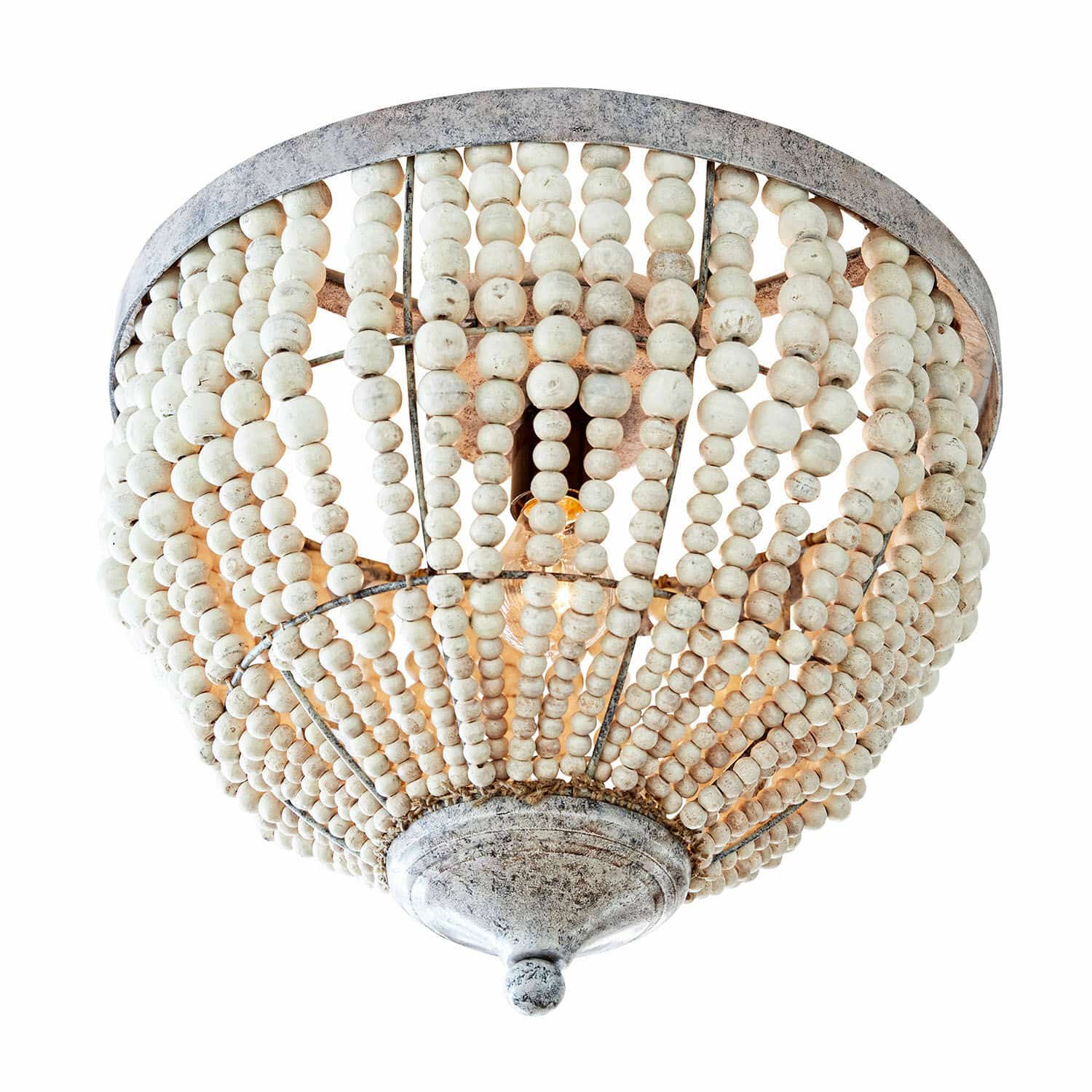 Lampa sufitowa Antereen Lampa sufitowa z białych drewnianych koralików i metalowej ramy w stylu vintage