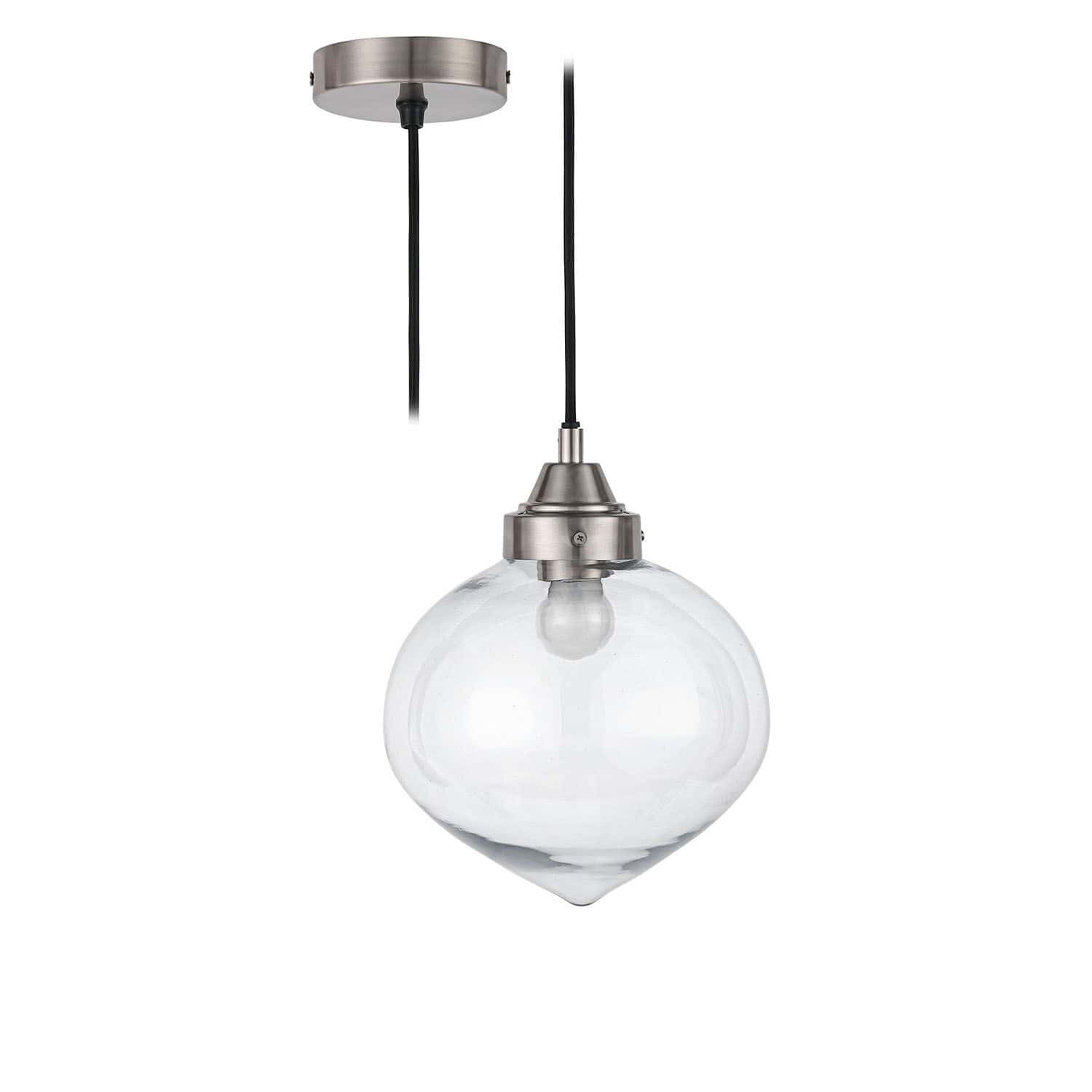 Lampa wisząca Lunariello Szklana lampa wisząca z metalowym mocowaniem w kolorze niklu i czarnym kablem do oświetlenia wnętrz