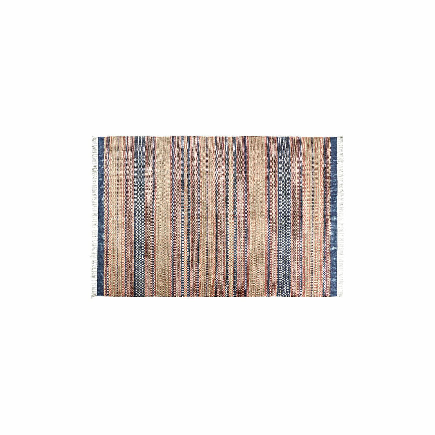 Dywan do wnętrza lub na zewnątrz Atlanta Dywan z naturalnego materiału w paski w odcieniach beżu, niebieskiego i czerwonego, dekoracyjny i trwały