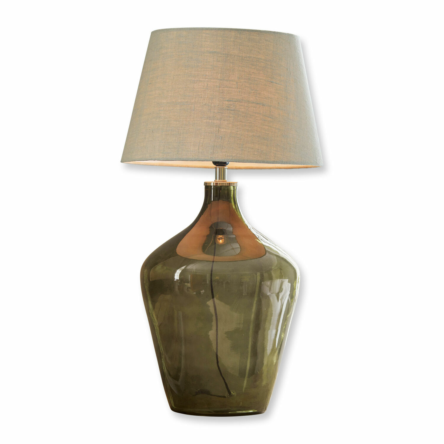 Lampa stołowa Morazan Lampka stołowa z zielonego szkła z beżowym abażurem, dekoracyjna lampa do salonu