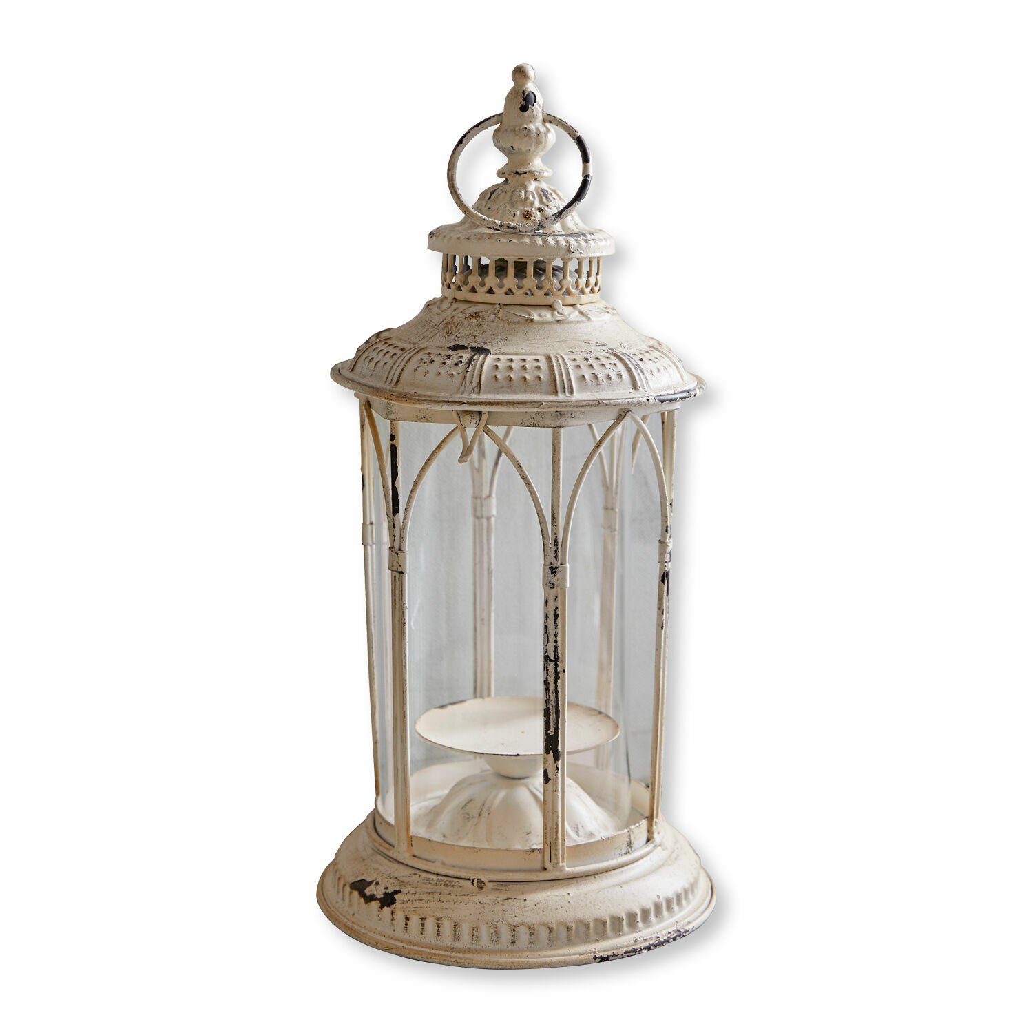 Lampion Lanao Metalowa latarnia dekoracyjna w stylu vintage w kolorze kremowym z miejscem na świecę