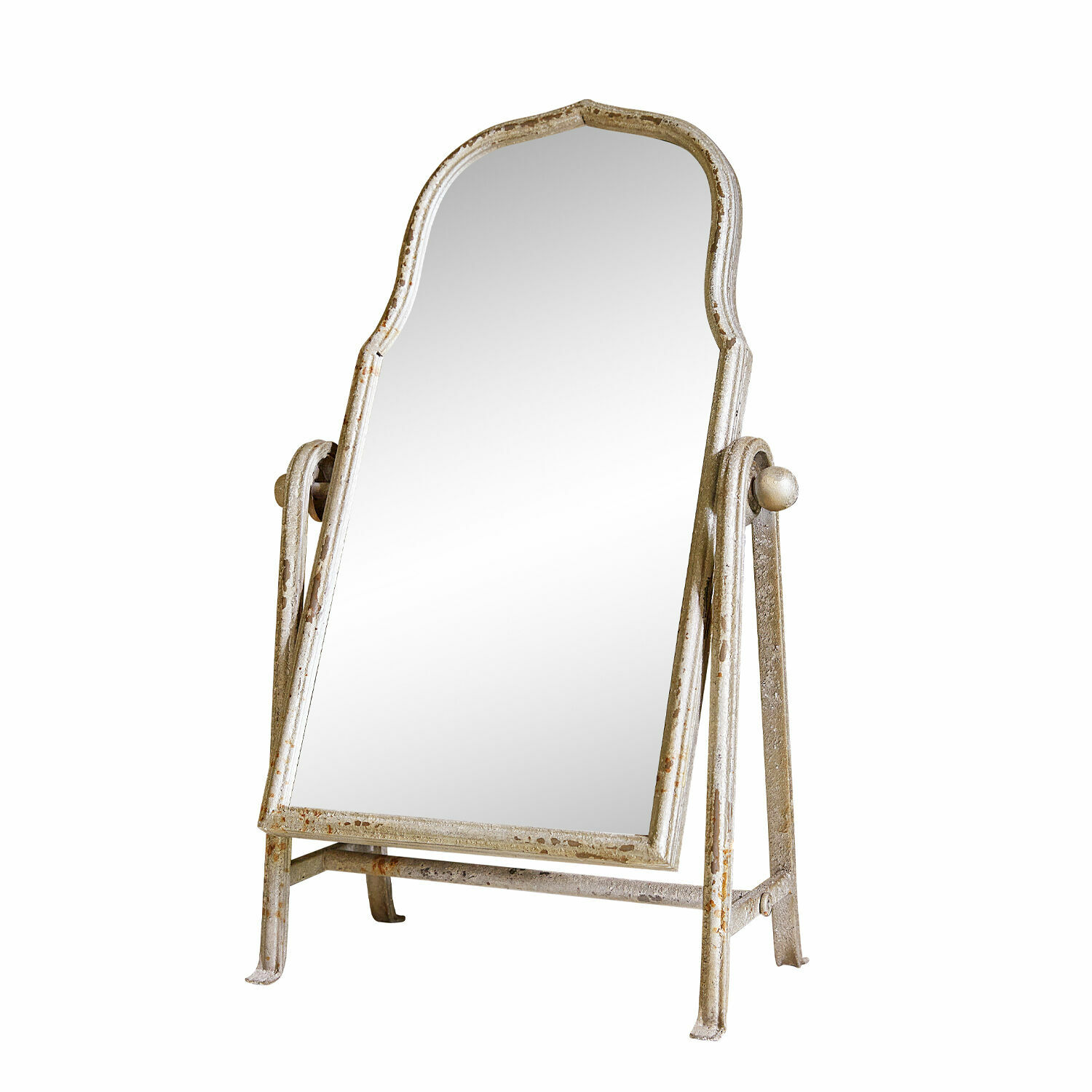 Lustro Estienne Lustro stojące z postarzanego metalu w kolorze białym, dekoracyjne do wnętrz vintage i loft.