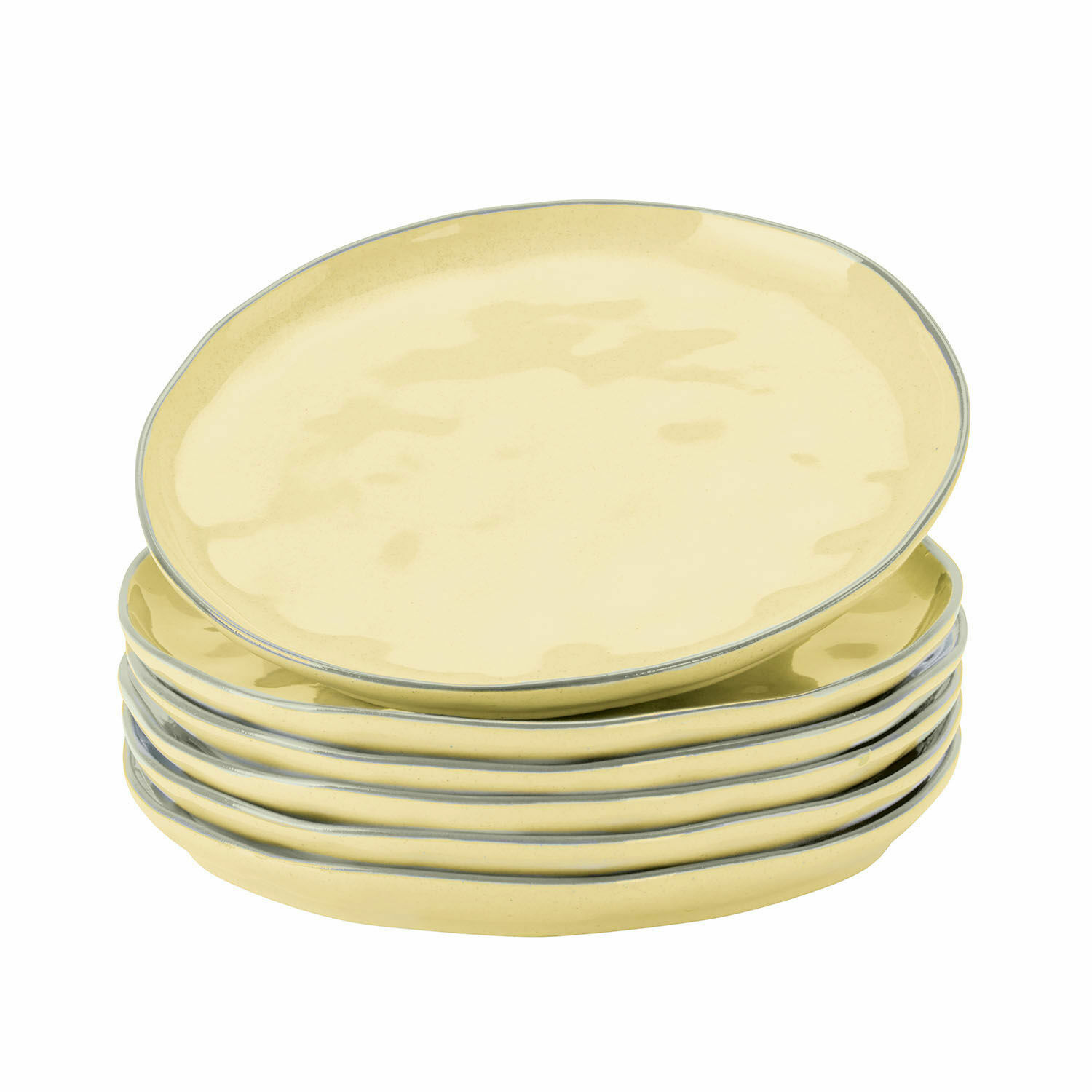 żółty Zestaw 6 żółtych ceramicznych talerzy deserowych Biarritz z delikatną szarą obwódką