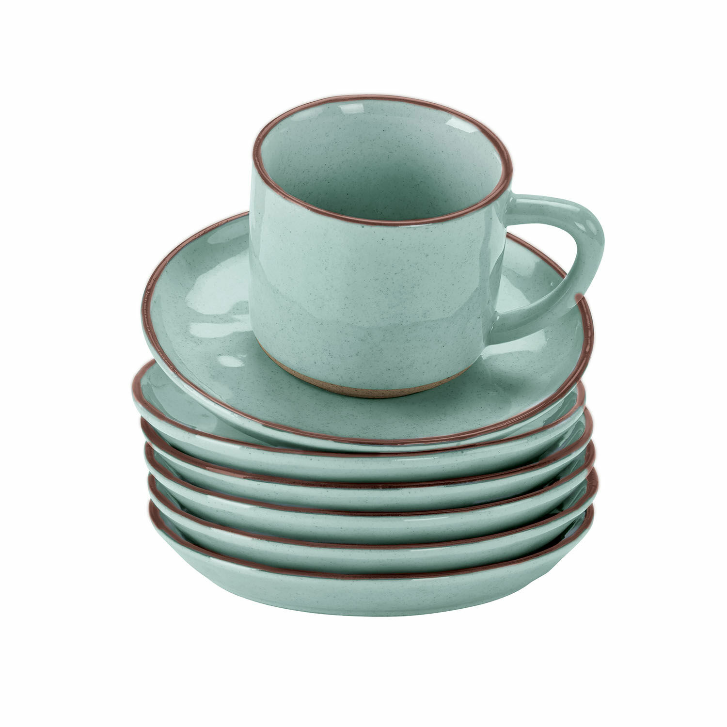 turkusowy Zestaw 6 turkusowych ceramicznych filiżanek z talerzykami Biarritz do kawy i herbaty