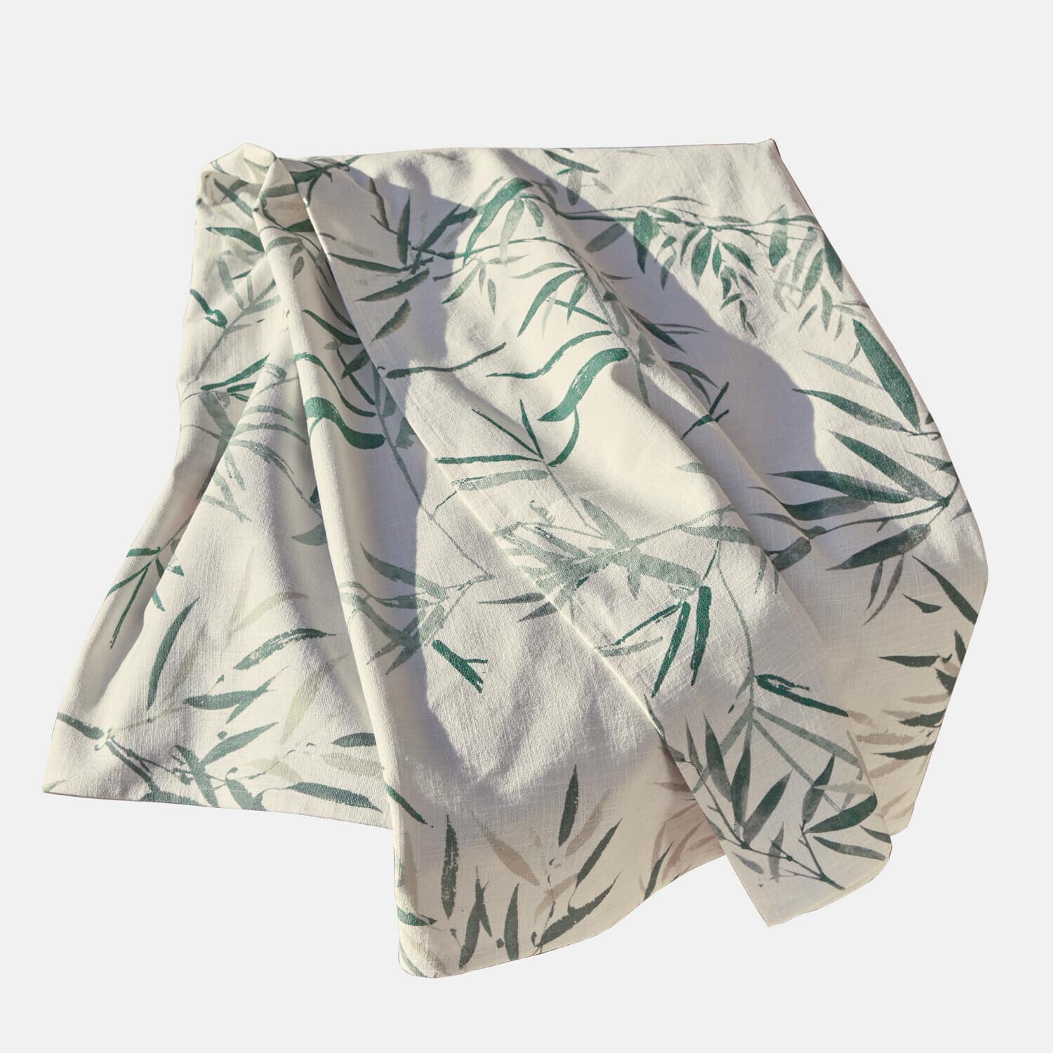 Lniany biały obrus z zielonym wzorem liści, dekoracyjny tekstylia do domu, naturalny materiał