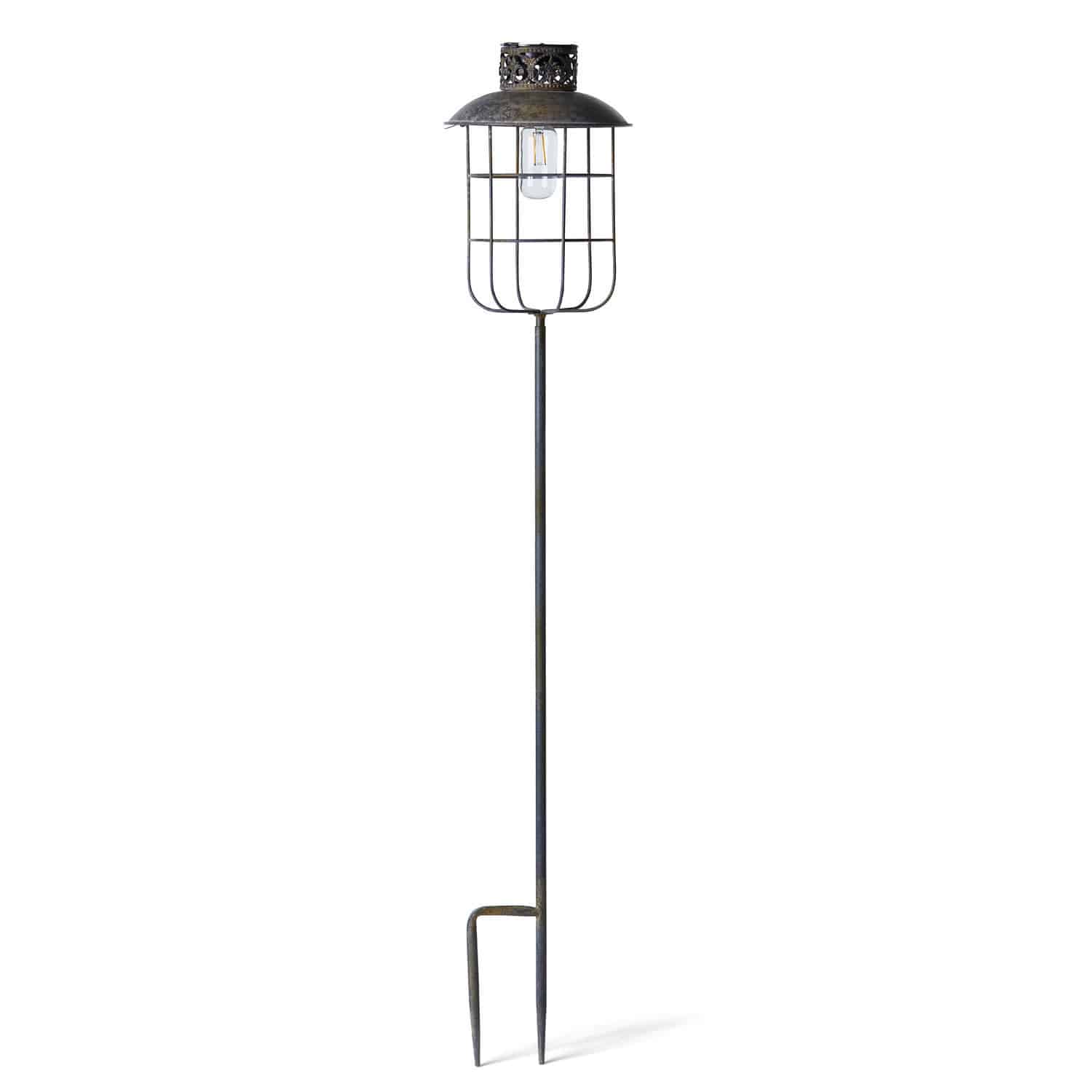 Lampion solarny Nistos Metalowa lampa ogrodowa z czarnym kloszem i wbijanym trzonem do ziemi, dekoracyjna lampa zewnętrzna