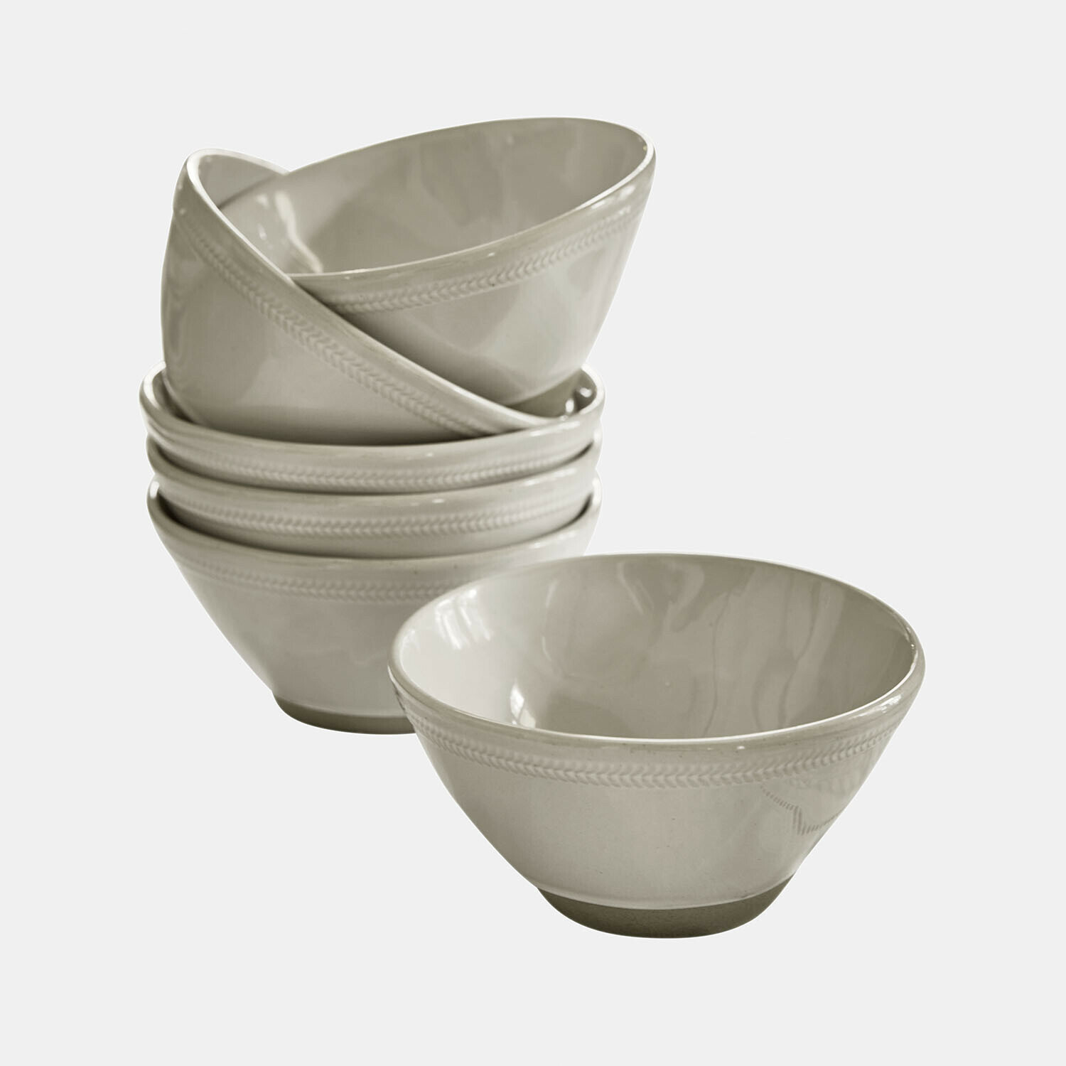Zestaw 6 jasnoszarych ceramicznych misek Norrvik z delikatnym wzorem, idealny do kuchni i serwowania