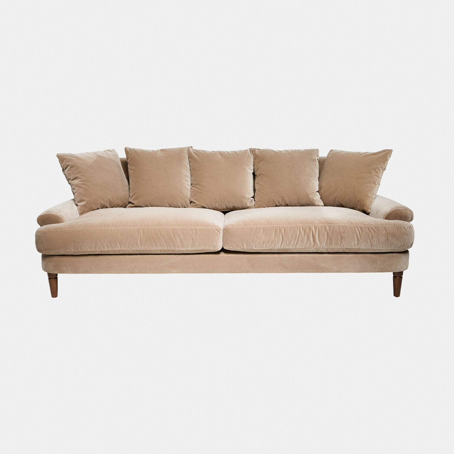 beżowy Beżowa sofa Rivermere z miękkiego materiału z poduszkami, wygodna do salonu i wypoczynku