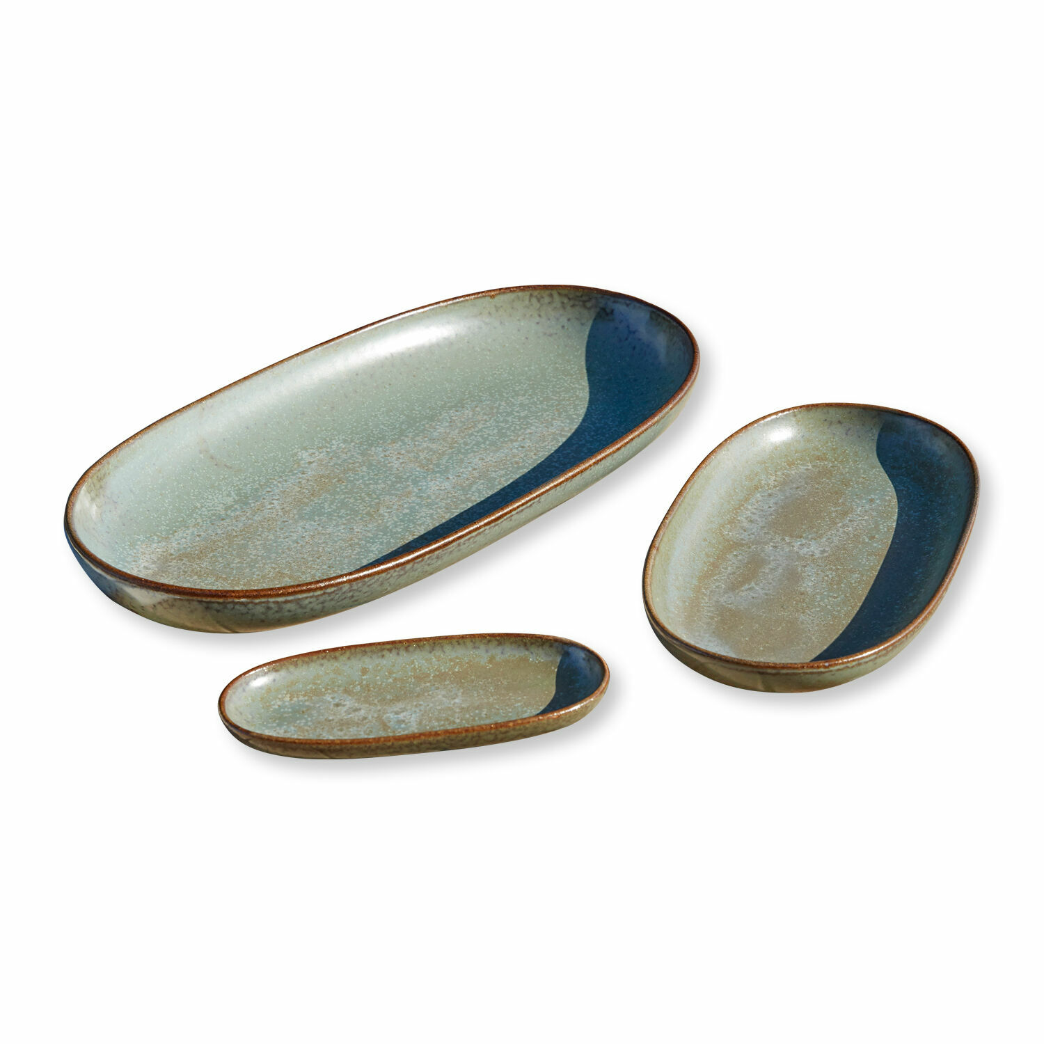 turkusowy / brązowy Zestaw 3 ceramicznych talerzy Biarritz w turkusowo-brązowym kolorze do serwowania potraw