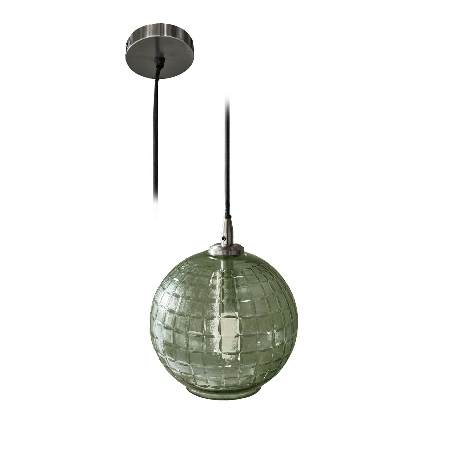 Lampa wisząca Lunémis Zielona szklana lampa wisząca z metalowym mocowaniem i czarnym kablem, nowoczesne oświetlenie