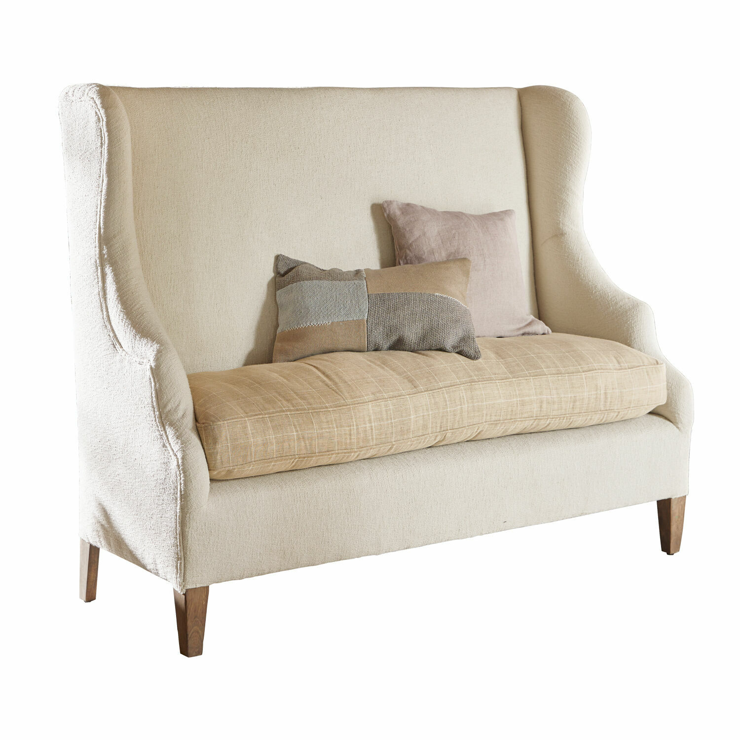 kremowy/beżowy Kremowa sofa Ombra z beżową poduszką i drewnianymi nogami, wygodne meble do salonu
