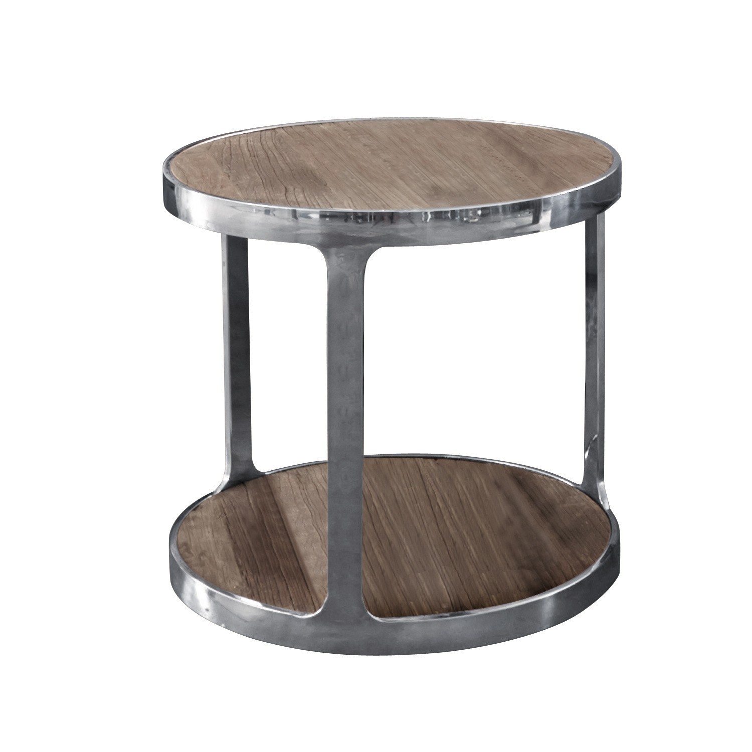 Stolik kawowy Warren Okrągły stolik kawowy z metalową ramą i drewnianymi półkami w kolorze naturalnym, nowoczesny design