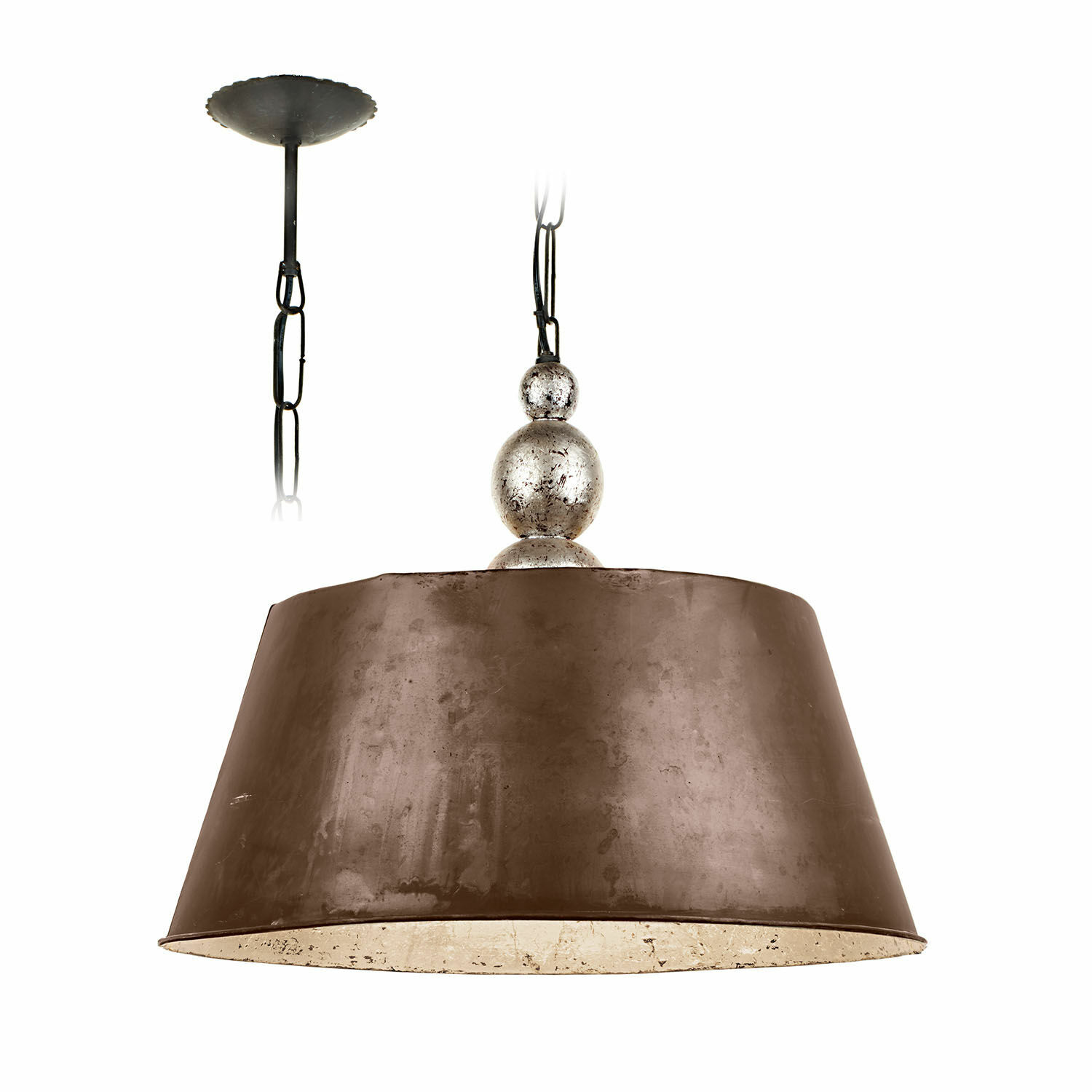 Lampa wisząca Chatel Wisząca lampa z metalowym brązowym kloszem i ozdobnymi srebrnymi kulami, oświetlenie wnętrz