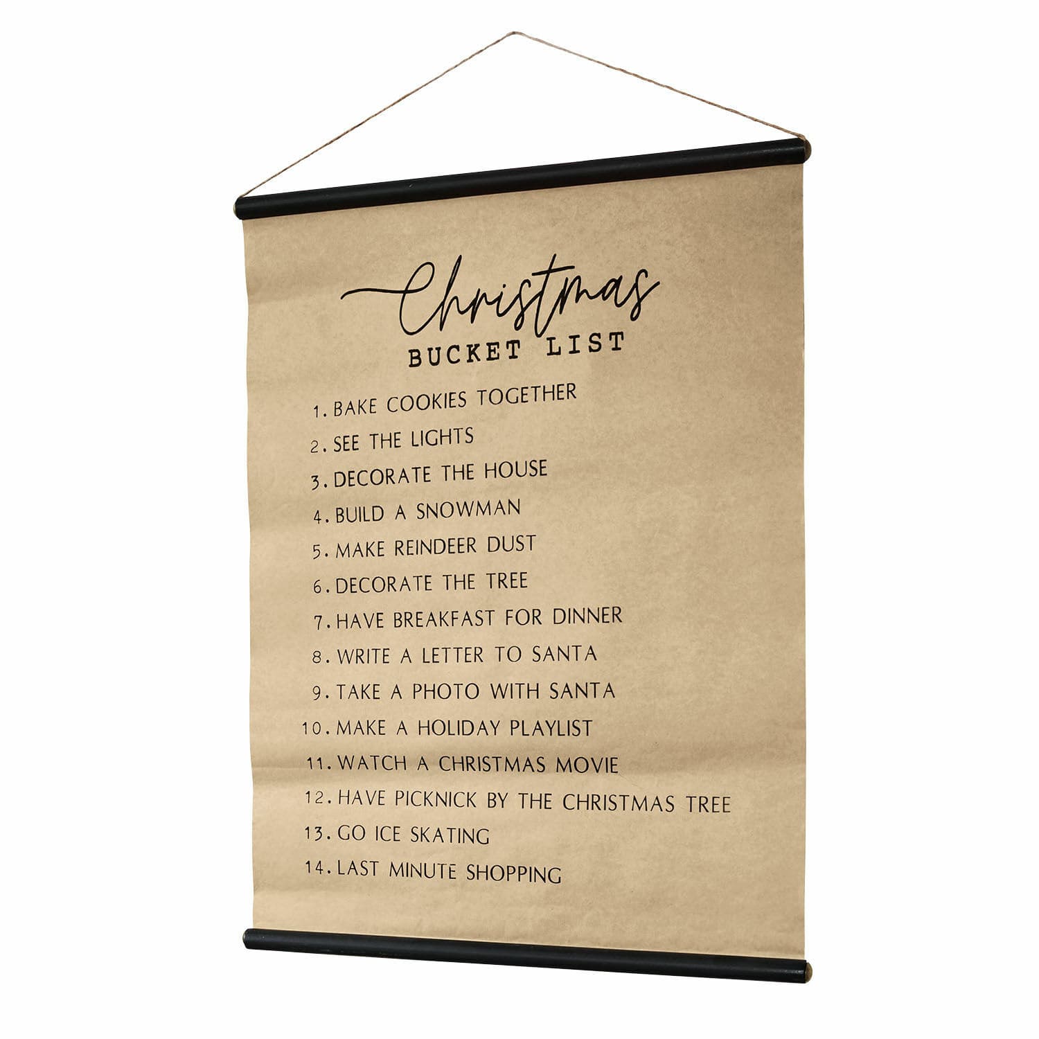 Obraz Christmas Bucket List Dekoracyjny plakat ścienny z listą świątecznych zadań na brązowym papierze z czarnymi detalami