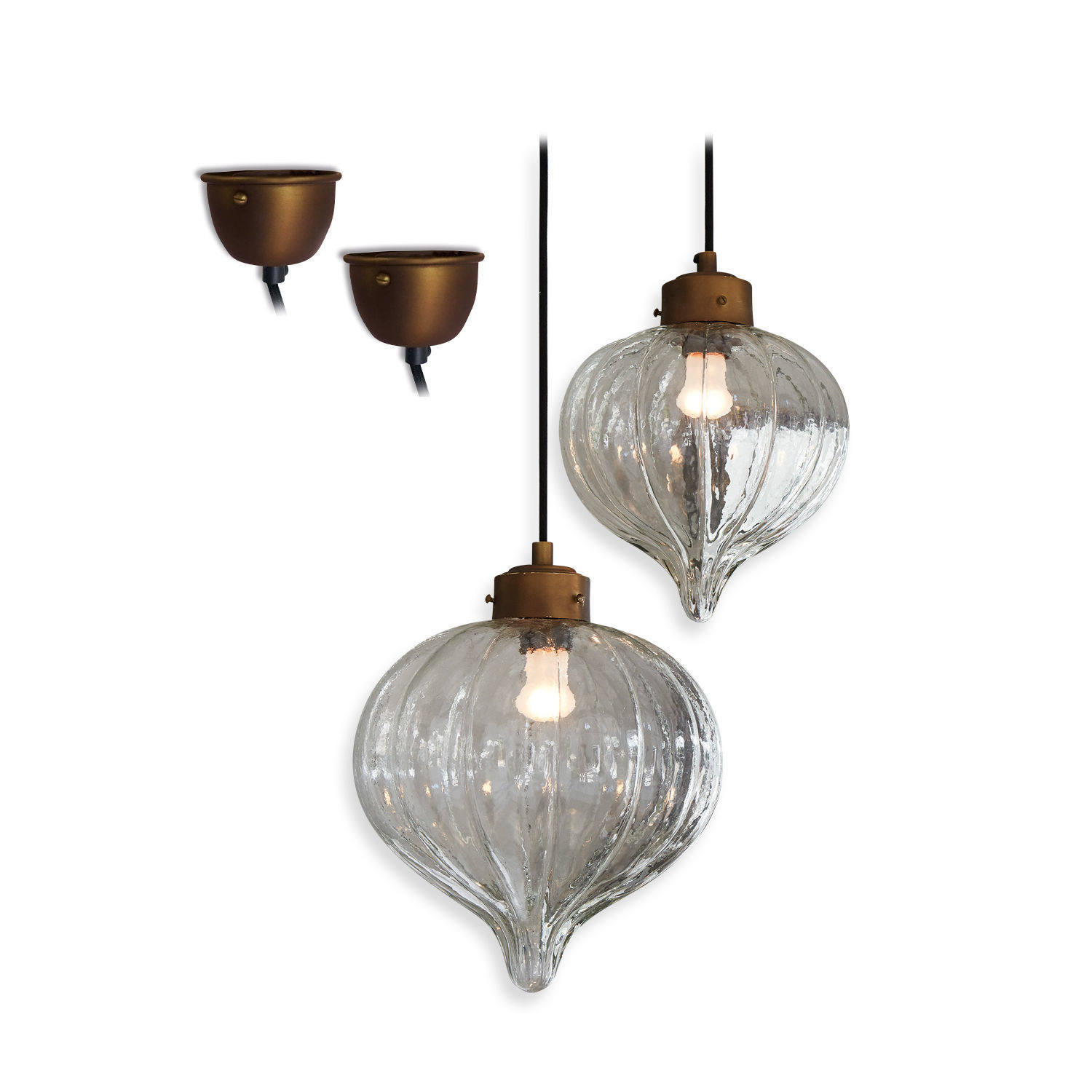 Lampa wisząca, zestaw 2 szt. Baisse Szklana lampa wisząca z mosiężnym uchwytem w stylu vintage, dekoracyjna lampa sufitowa