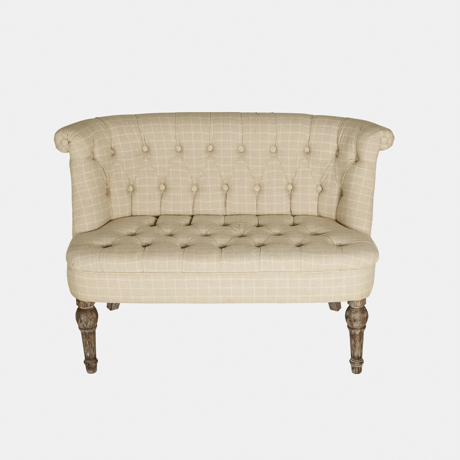 beżowy Beżowa sofa Weralin z tkaniny w kratę i drewnianymi nogami, elegancka do salonu