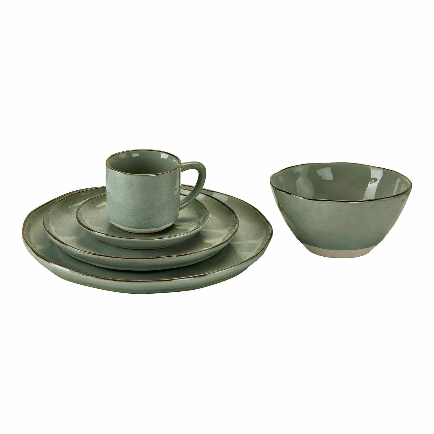 zielony Zielony ceramiczny zestaw naczyń Biarritz 30 elementów z talerzami i kubkiem