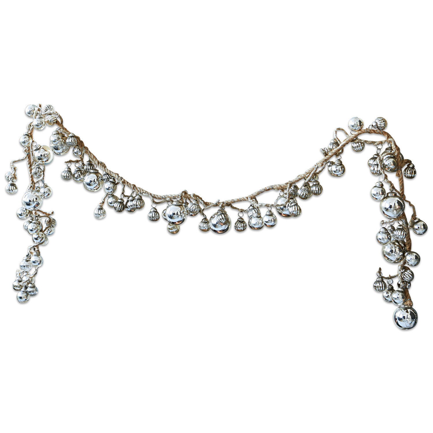 Girlanda Pearls Girlanda dekoracyjna z naturalnego sznurka z srebrnymi metalowymi dzwoneczkami do wnętrz i świąt