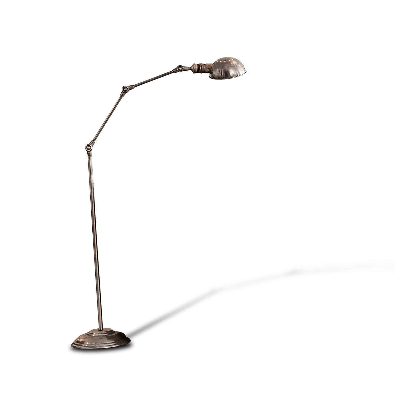 Lampa stojąca Tulsa Regulowana lampa podłogowa z metalu w kolorze patynowanego srebra do oświetlenia wnętrz