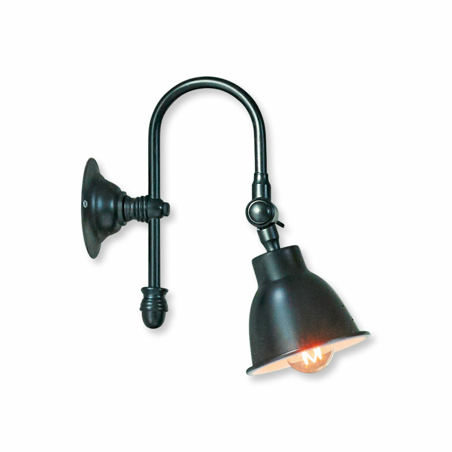 czarny Czarna metalowa lampa ścienna Gemma z regulowanym kloszem i widoczną żarówką LED
