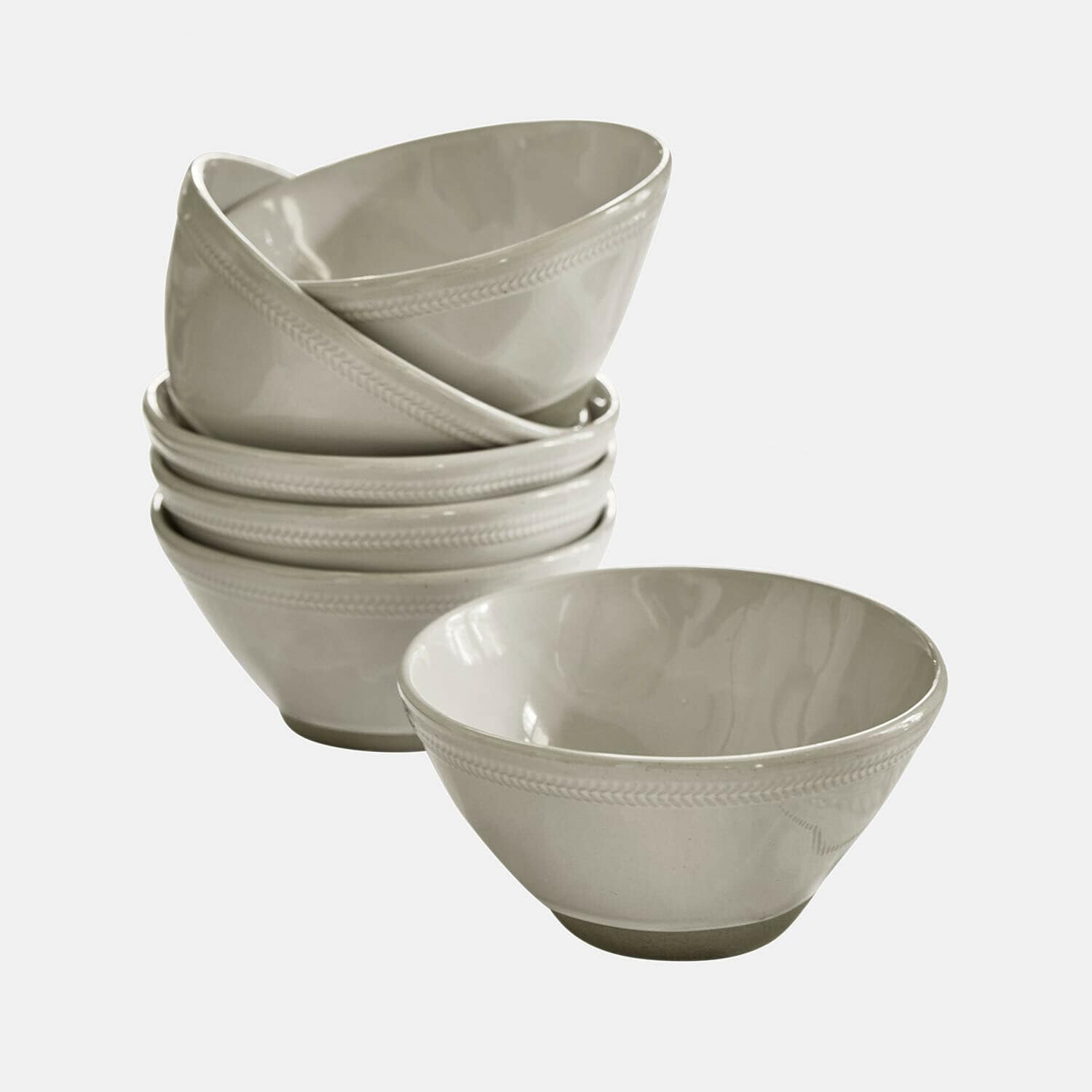 Miska, zestaw 6 szt. Norrvik Zestaw sześciu ceramicznych misek w kremowym kolorze z delikatnym wzorem na krawędzi, idealnych do serwowania zup