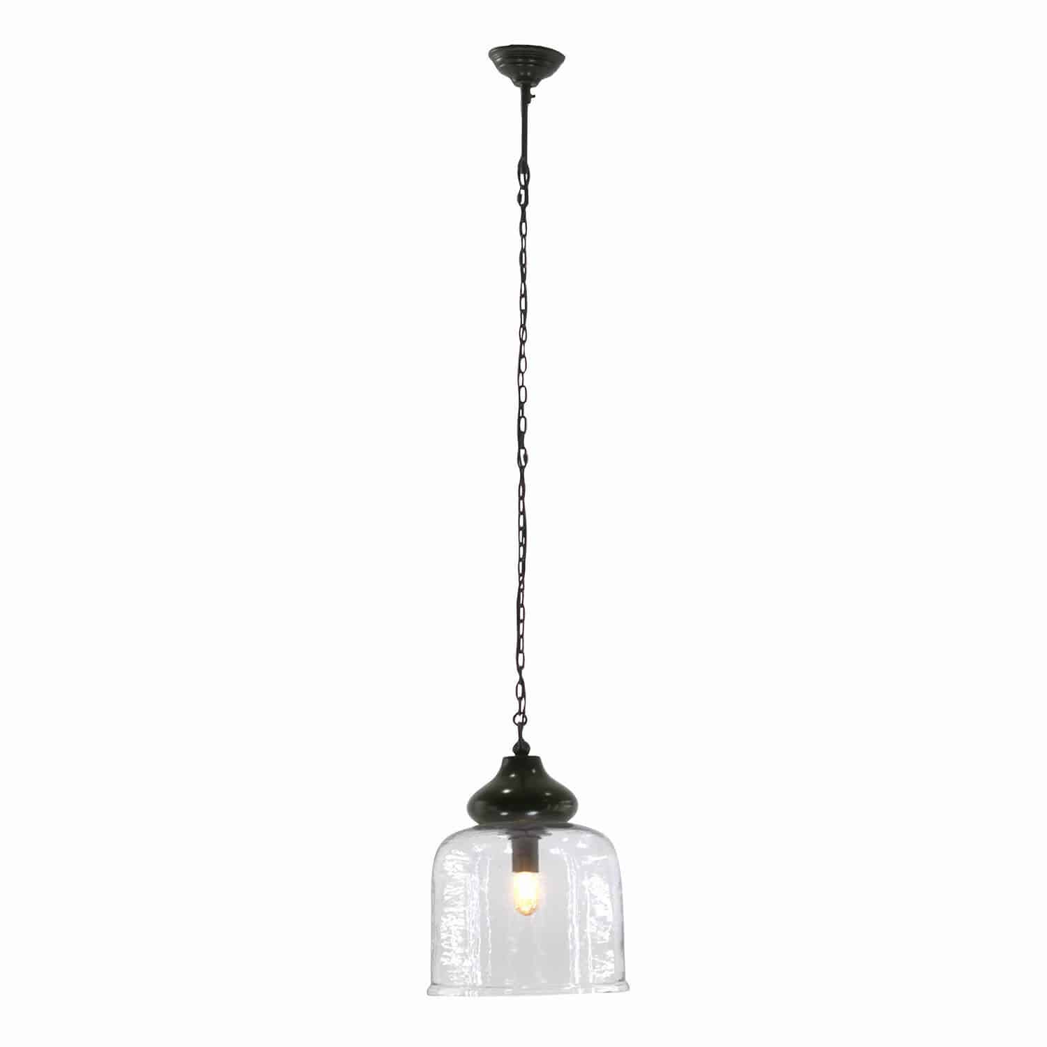 Lampa wisząca Walderton Szklana lampa wisząca z czarnym metalowym uchwytem i łańcuchem, nowoczesne oświetlenie wnętrz
