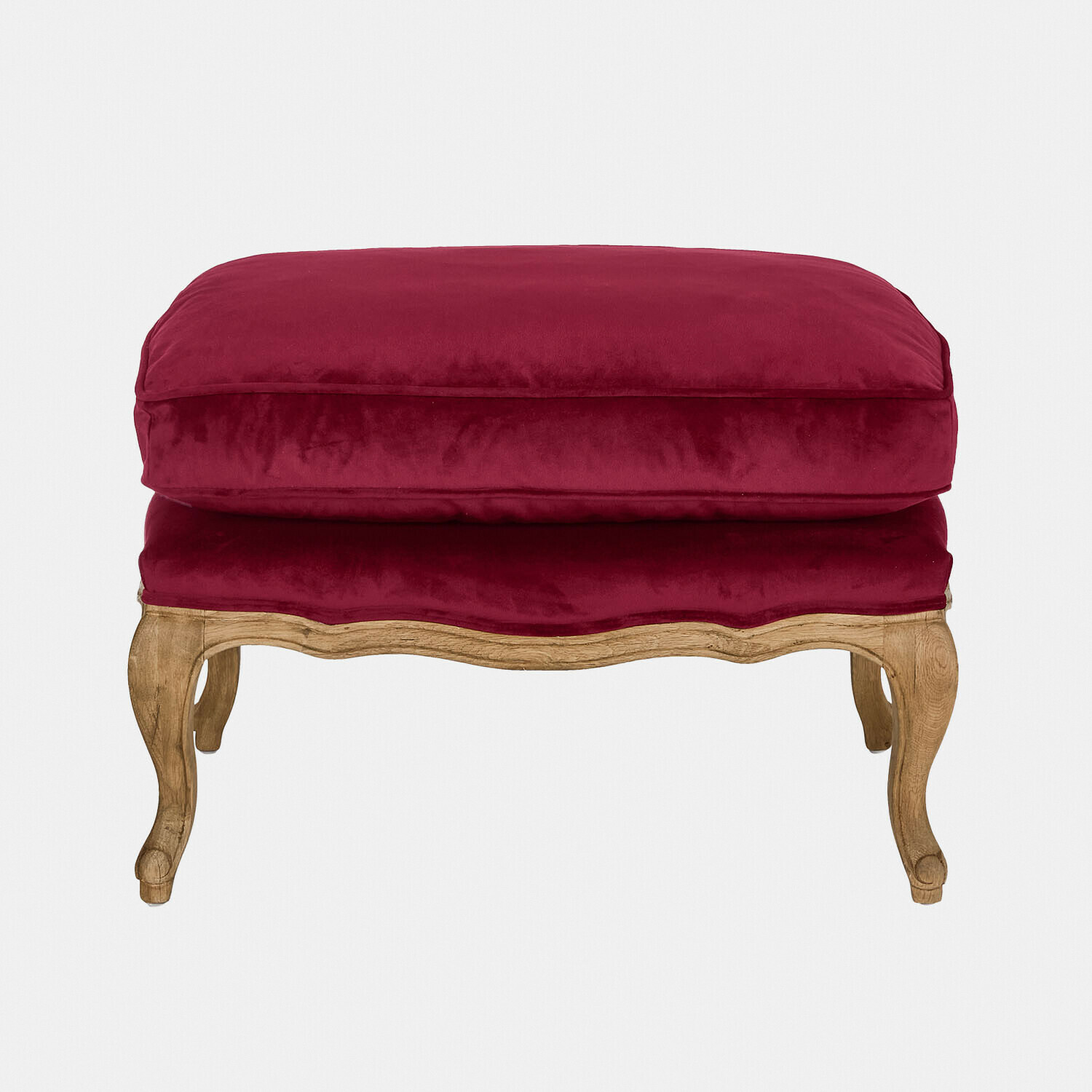 bordowy/brązowy Podnóżek Corlay z bordowym aksamitem i brązową drewnianą ramą, elegancki mebel do salonu