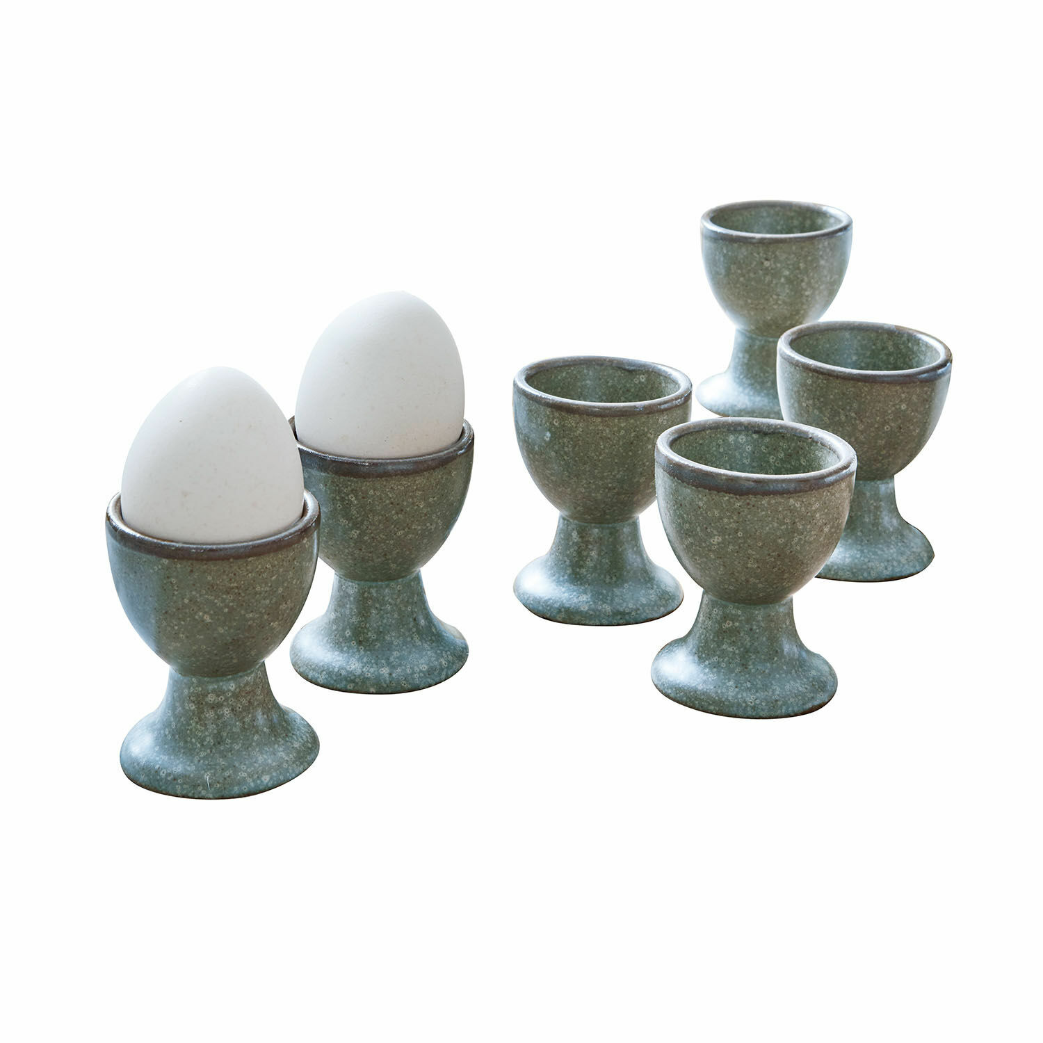 turkusowy / brązowy Zestaw 6 ceramicznych turkusowo-brązowych kieliszków na jajka Biarritz do kuchni
