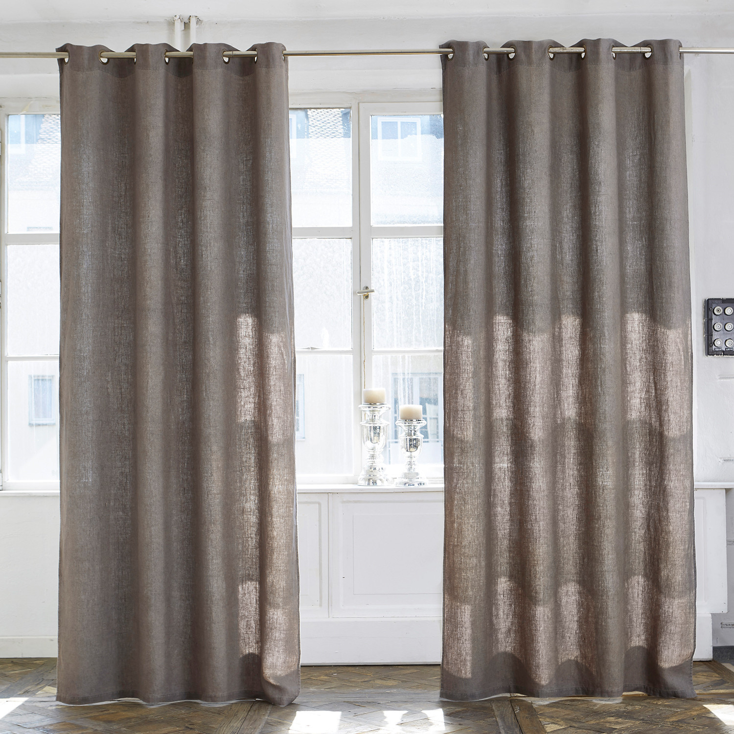 Firana Salinas Brązowe zasłony z lnu z przelotkami, dekoracja okienna do salonu, naturalny materiał i stylowy design