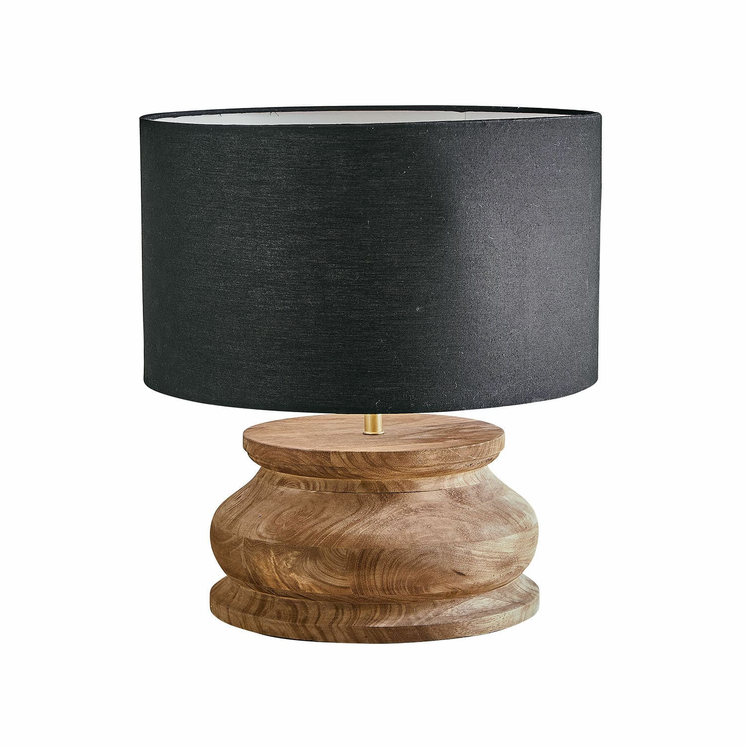 Lampa stołowa Thérandon Lampka stołowa z drewnianą podstawą i czarnym abażurem, nowoczesny design do salonu