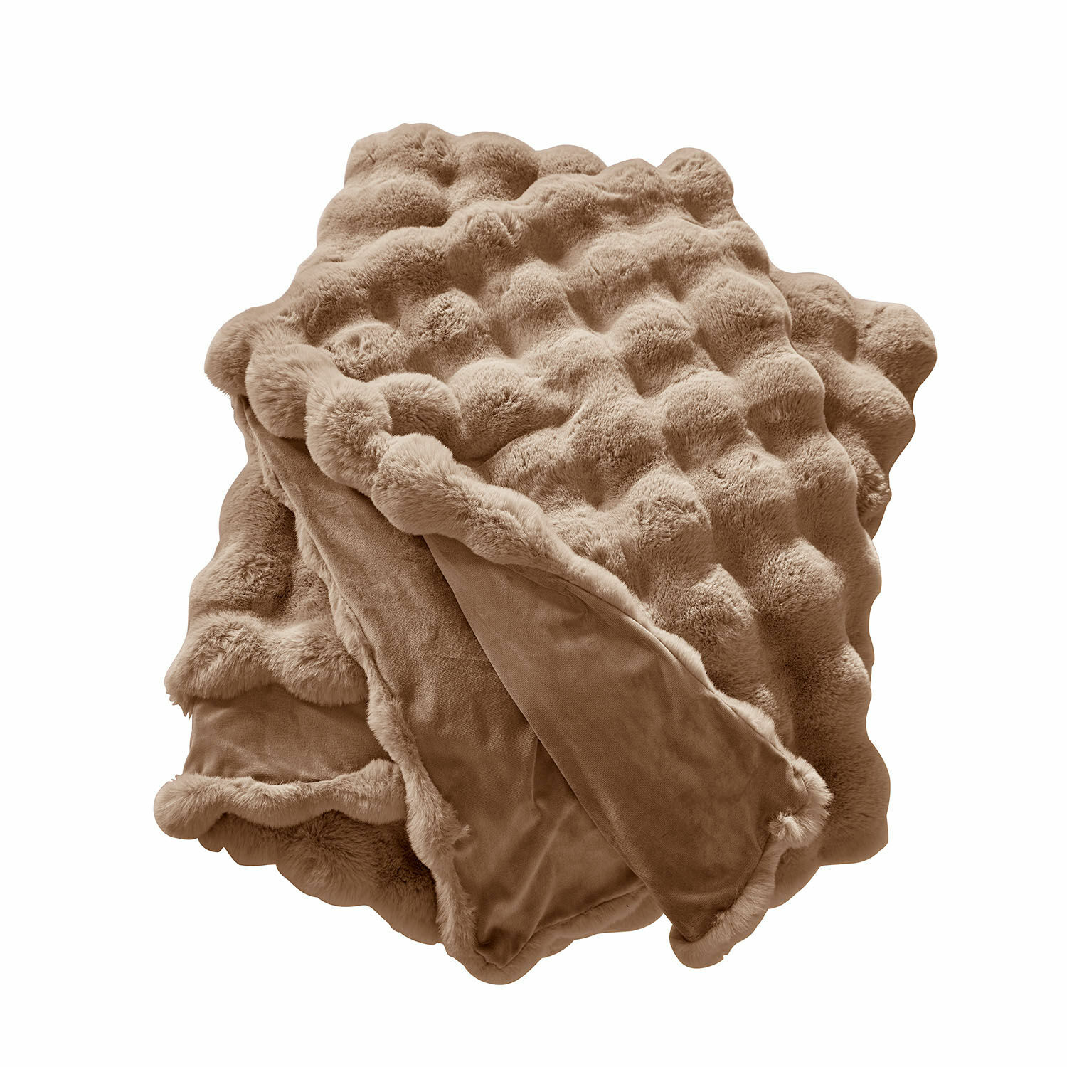 taupe Miękki koc Zalina w kolorze taupe z futrzanym materiałem, idealny do przytulnego wnętrza i dekoracji domu