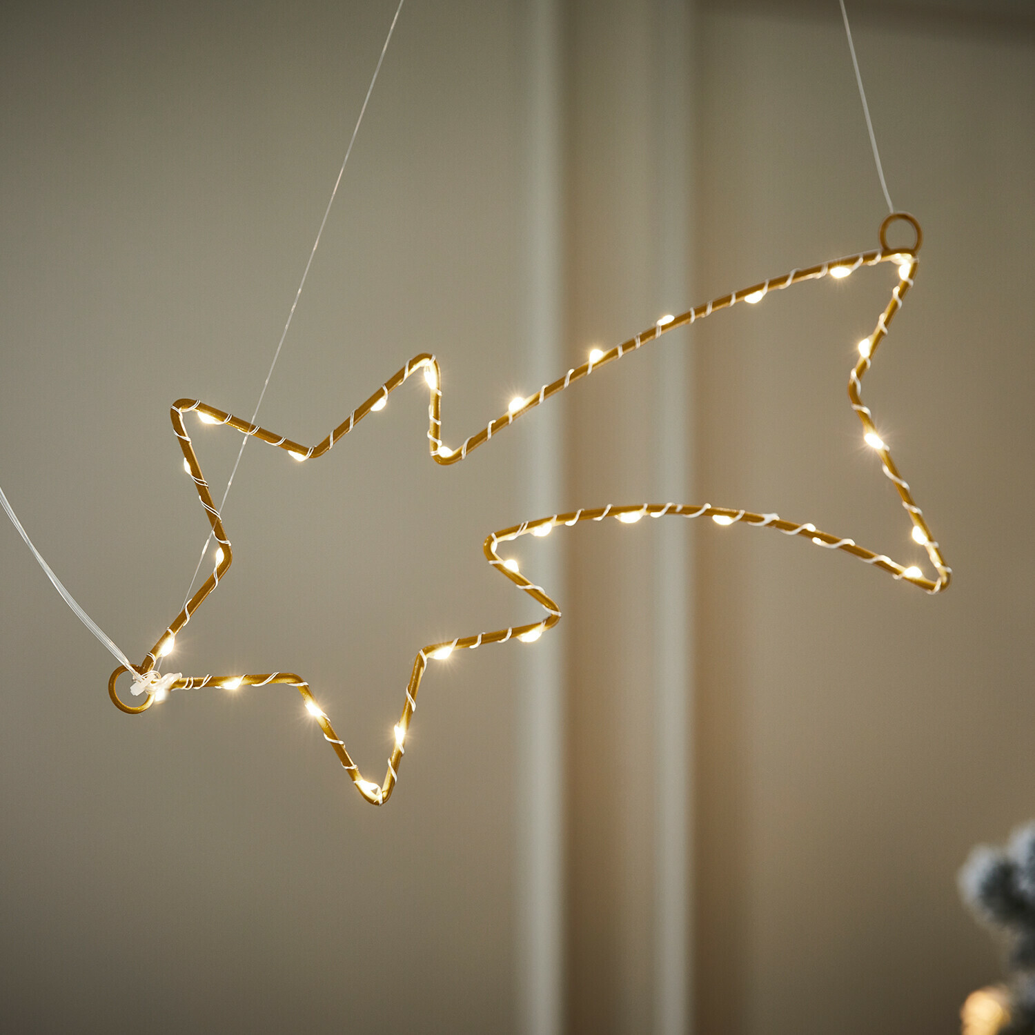 Gwiazda LED Glittera Złota dekoracja świetlna w kształcie gwiazdy z ogonem z ciepłych białych LED, ozdoba świąteczna