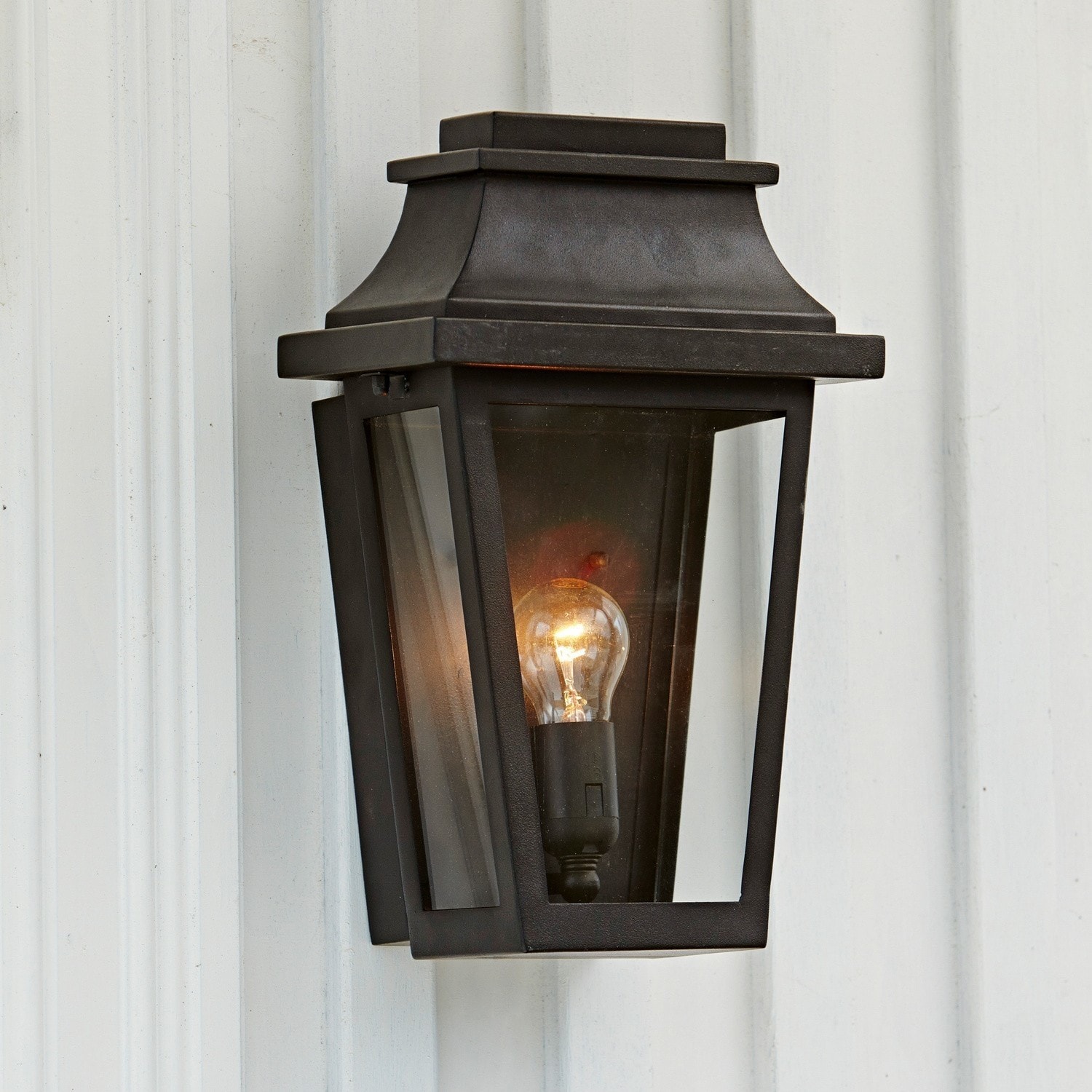 Kinkiet zewnętrzny Toledo Czarna metalowa lampa ścienna z przezroczystym szkłem i żarówką, oświetlenie zewnętrzne