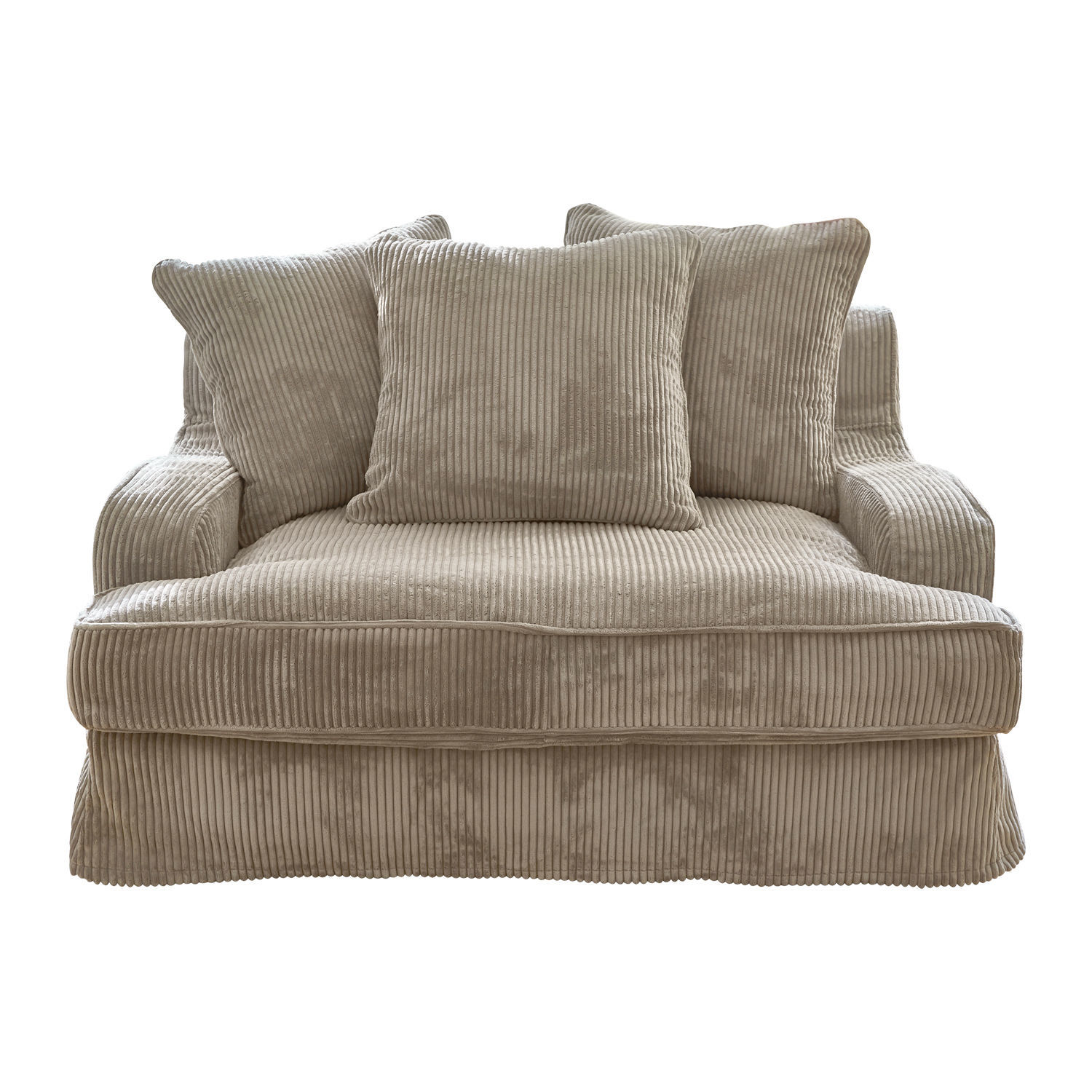 szary Szara sofa Monaco z miękkiego materiału w prążki z trzema poduszkami, wygodna do salonu