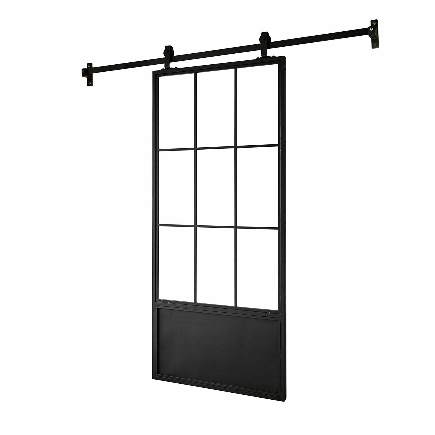 Drzwi przesuwne Luisant Czarna metalowa przesuwna drzwiowa rama z podziałem na kwadraty, nowoczesny design do wnętrz