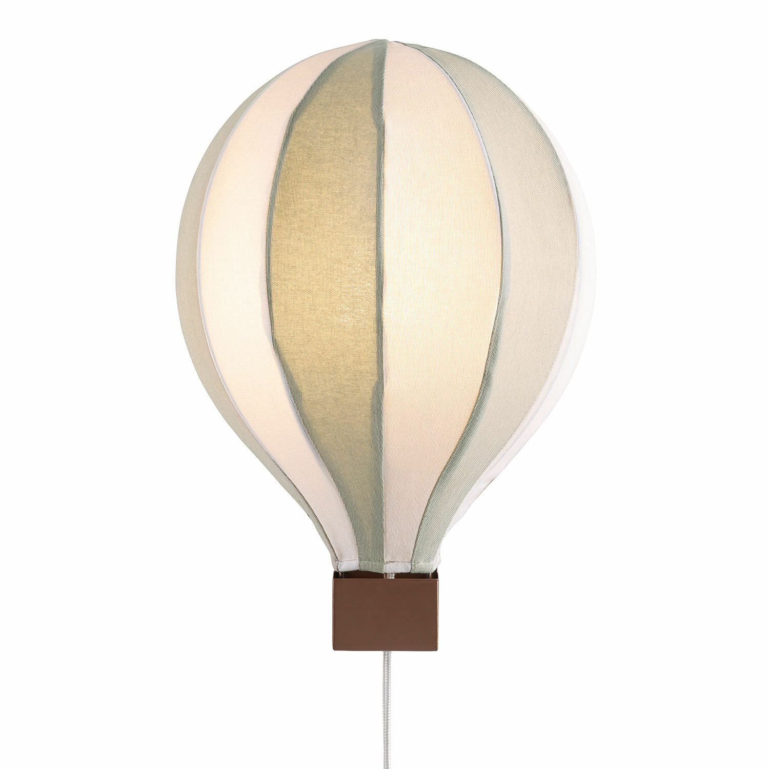 Lampa ścienna Merrybean Lampka w kształcie balonu z materiału w kremowo-zielone pasy z brązowym koszem do pokoju dziecięcego