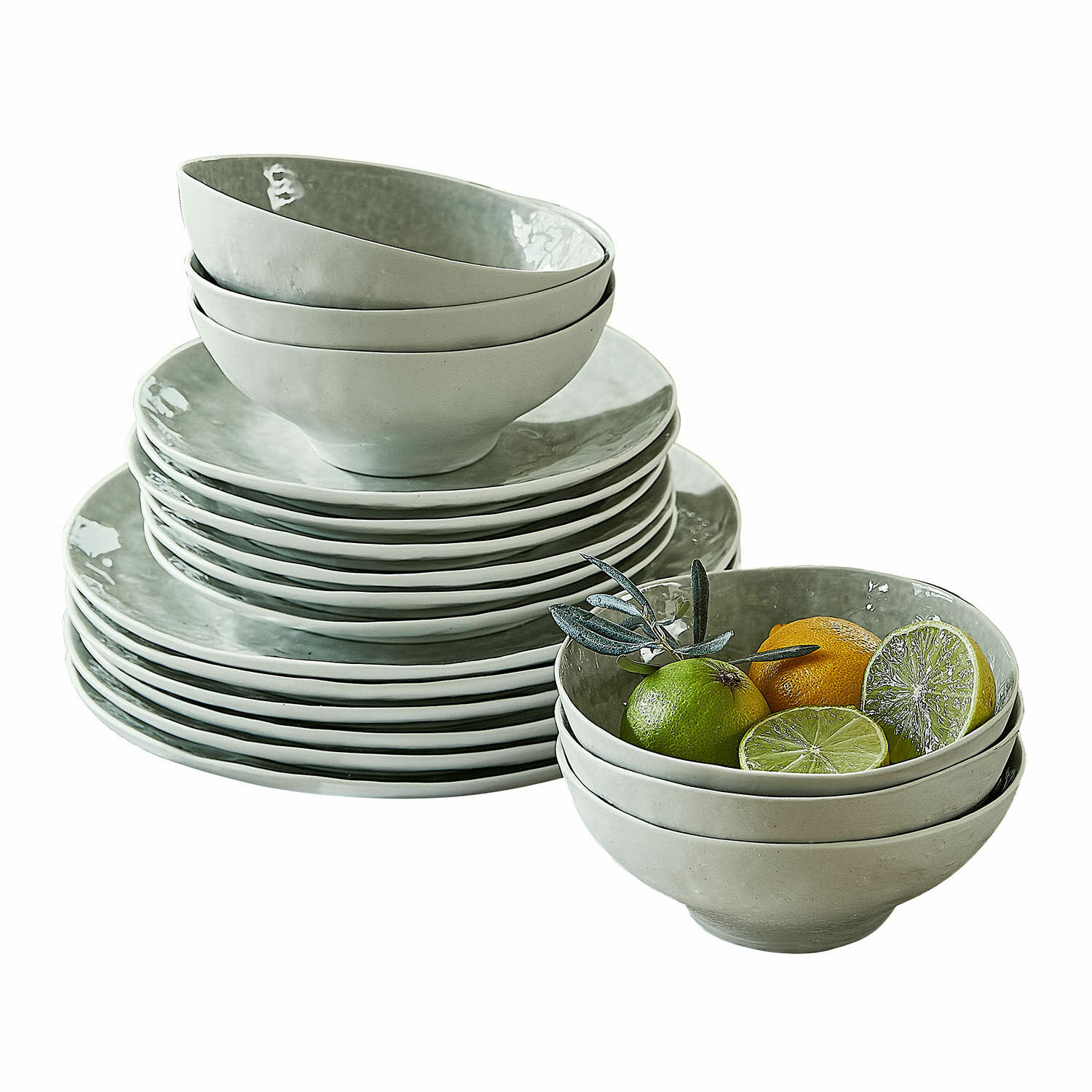 Zastawa, zestaw 30 szt. Braganza Zestaw ceramicznych misek i talerzy w szarym kolorze do codziennego użytku w kuchni