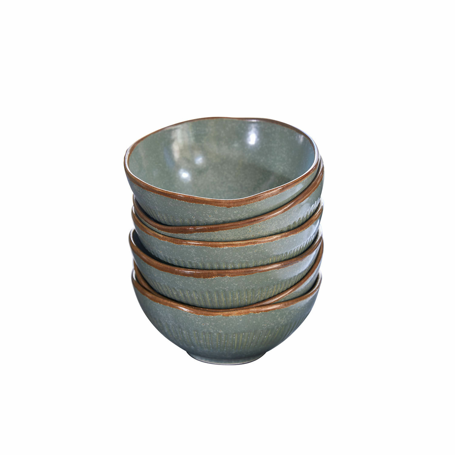 turkusowy / brązowy Zestaw 6 ceramicznych misek turkusowo-brązowych o rustykalnym wyglądzie do kuchni