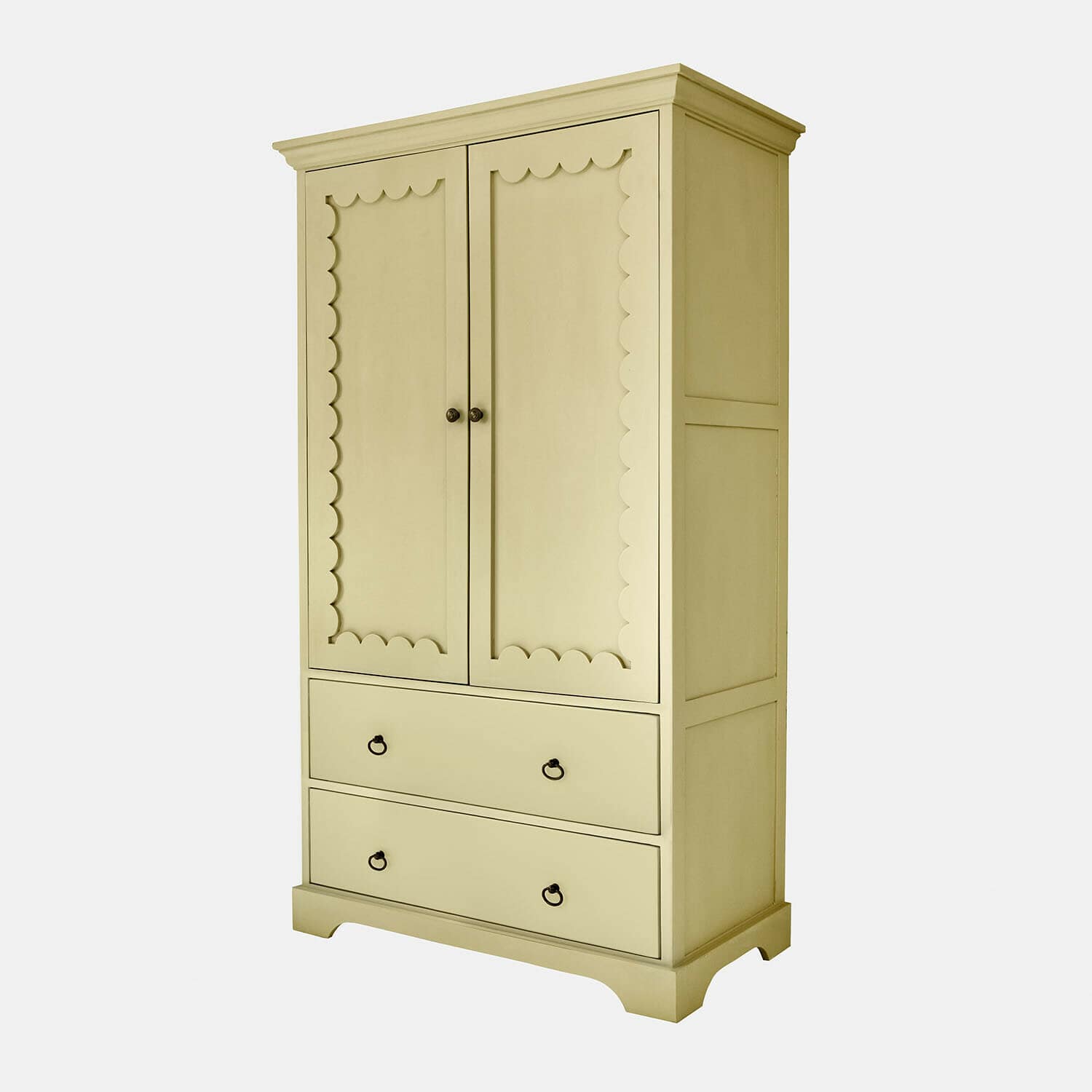 Szafa do pokoju dziecięcego Frollin Beżowa drewniana szafa z dwoma drzwiami i dwiema szufladami, mebel do przechowywania w stylu vintage