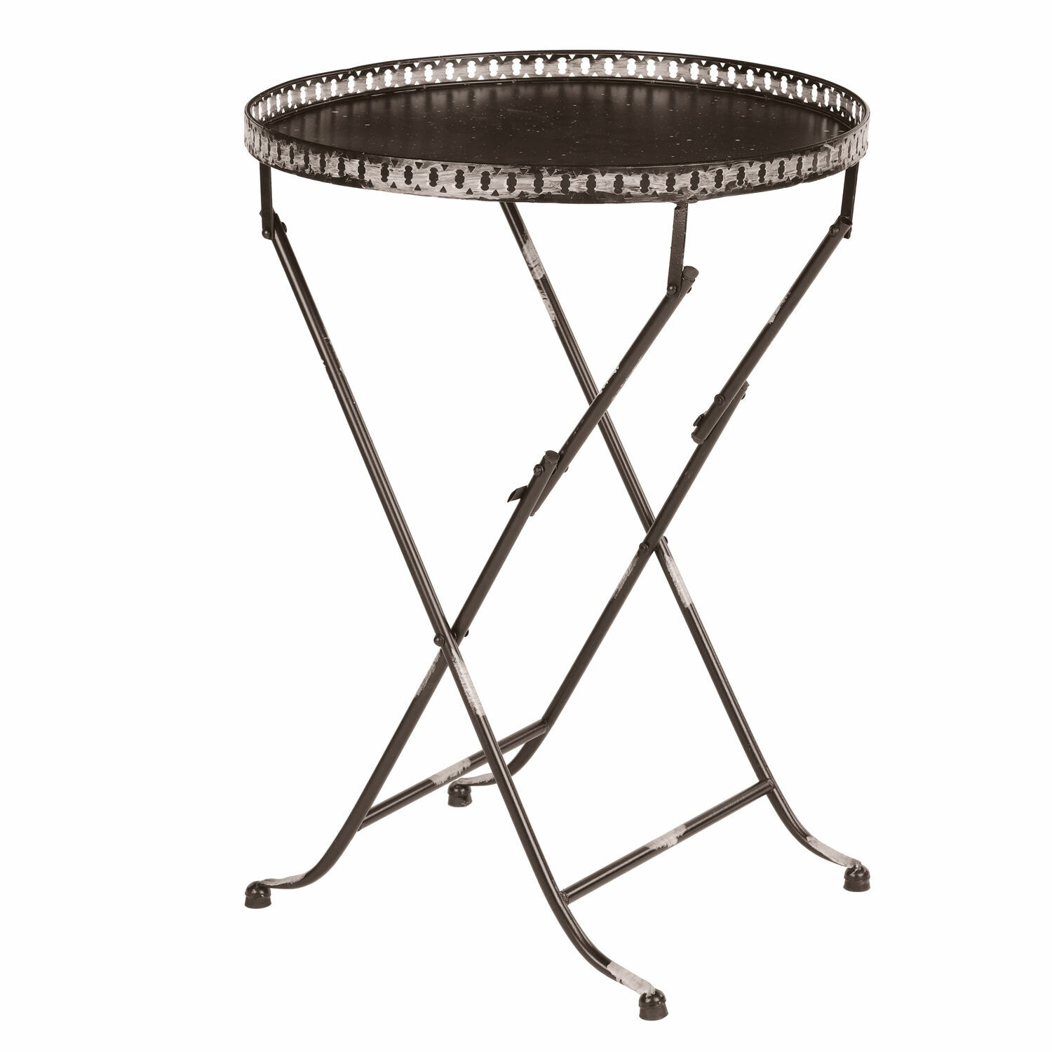 Składany stolik pomocniczy Bierret z metalu w czarnym i brązowym kolorze, idealny do salonu