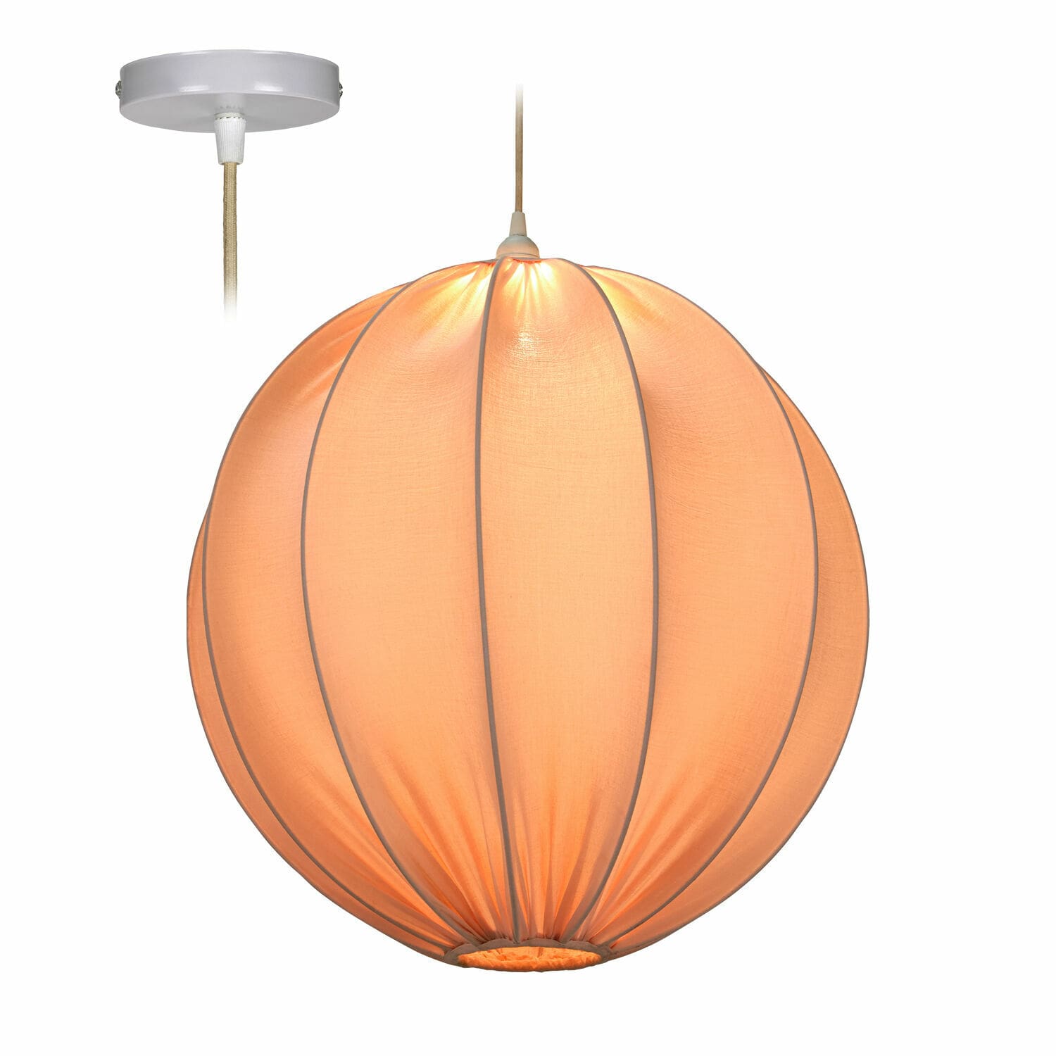 Lampa wisząca Lisonne Okrągła lampa wisząca z pomarańczowego materiału z białym kablem i mocowaniem sufitowym