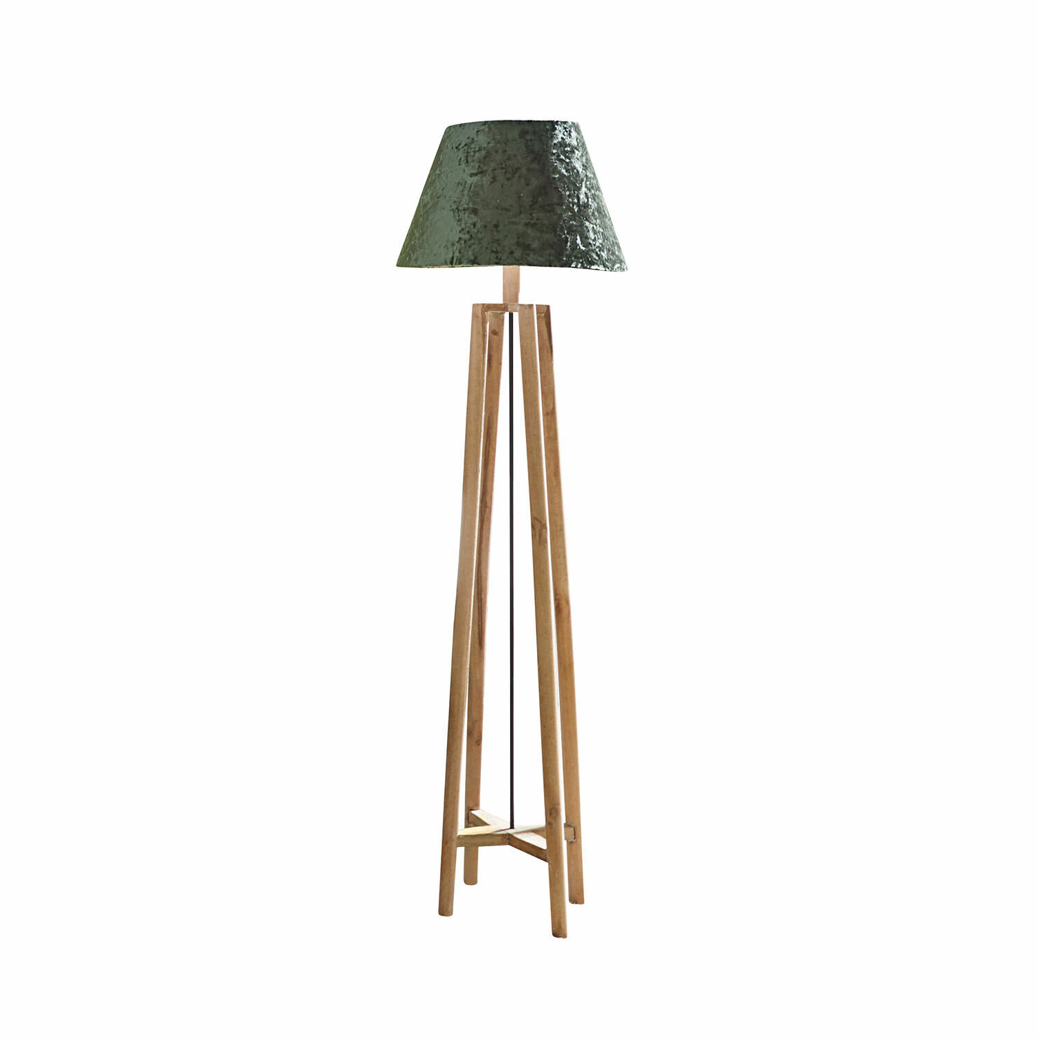 brązowy/zielony Lampa stojąca Edgewood z drewnianą podstawą w kolorze brązowym i zielonym abażurem, nowoczesny design
