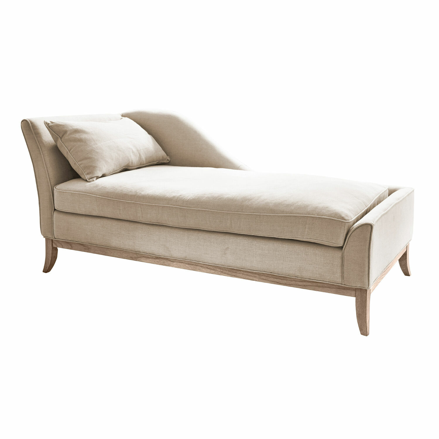 beżowy Beżowa leżanka Alphonse z tkaniny i drewna, elegancki mebel wypoczynkowy do salonu